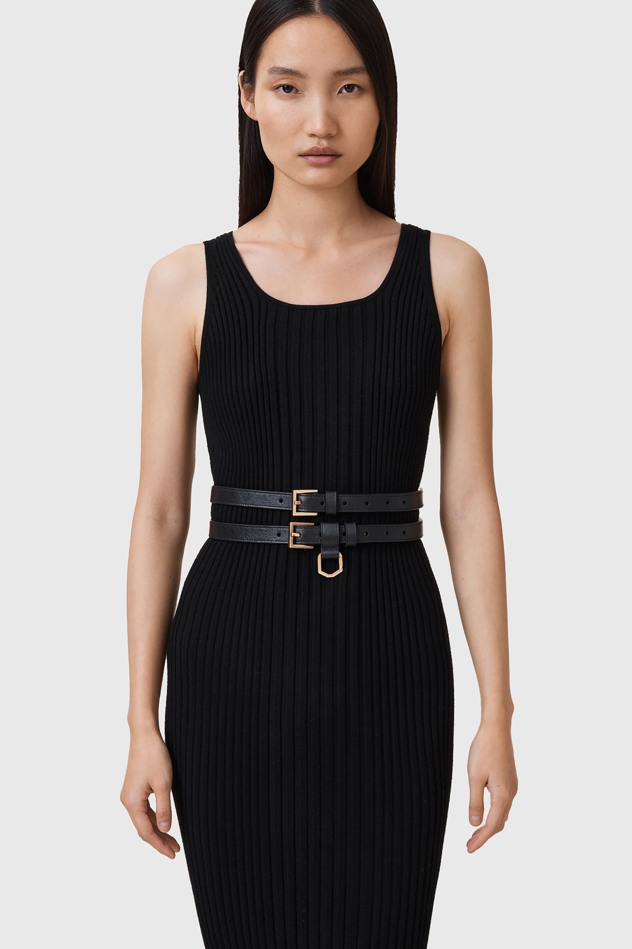 JANA DOUBLE BELT BLACK/WARM BRASS 1