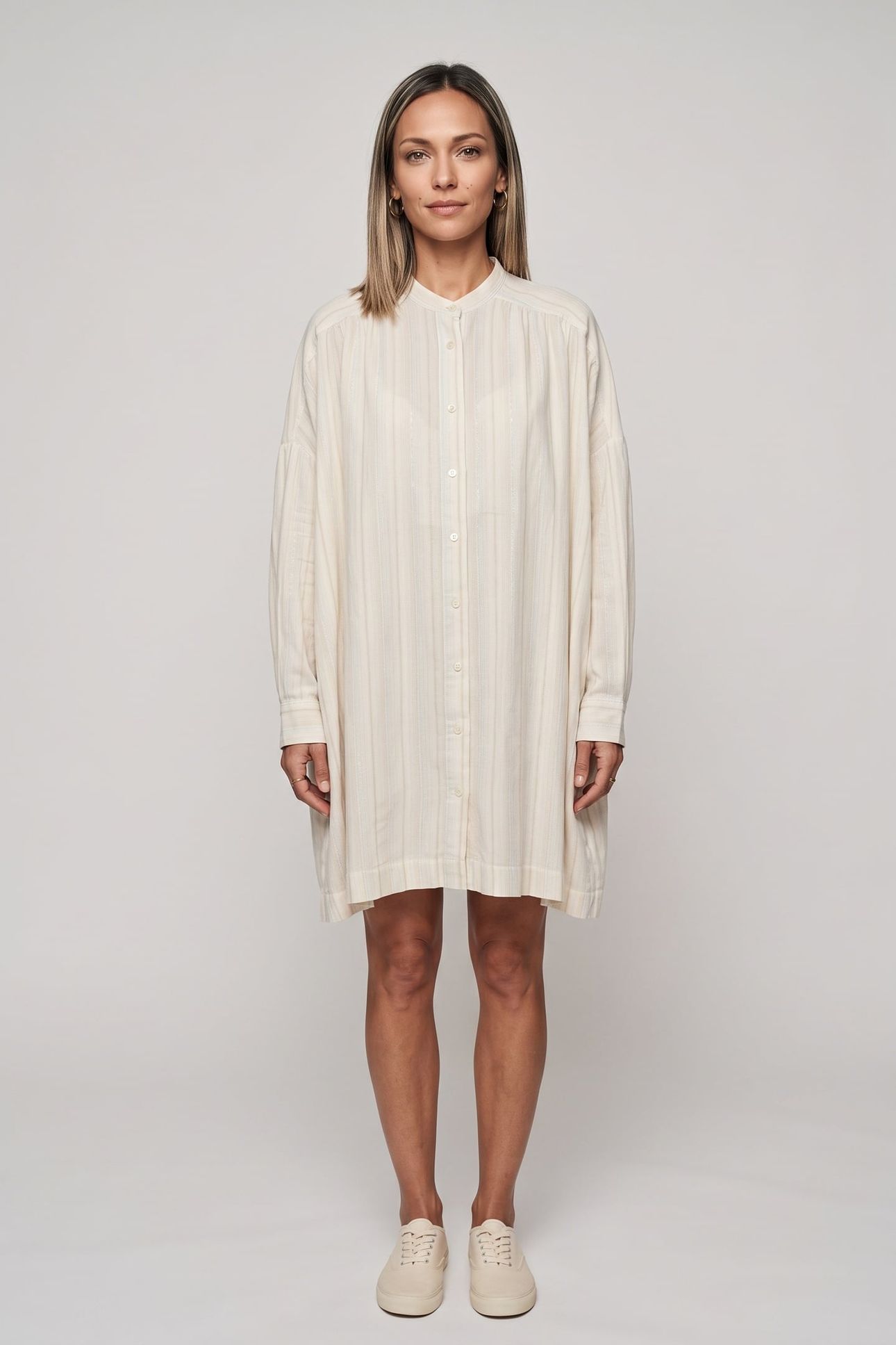 FONDANT LUREX SHIRT DRESS WHITE 1