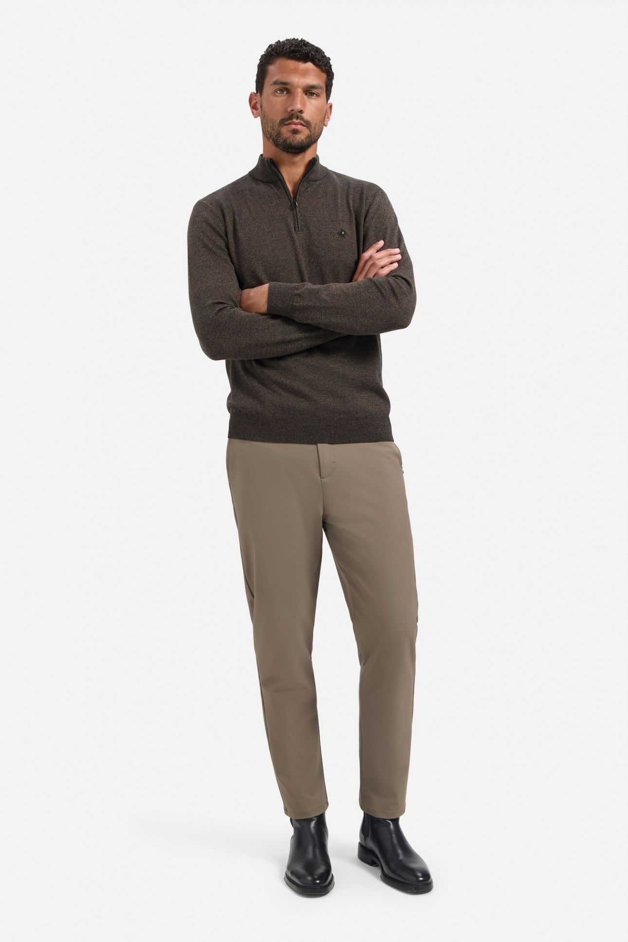 PULLOVER HALF ZIP 2 COLOURED MELANGE TAUPE 1