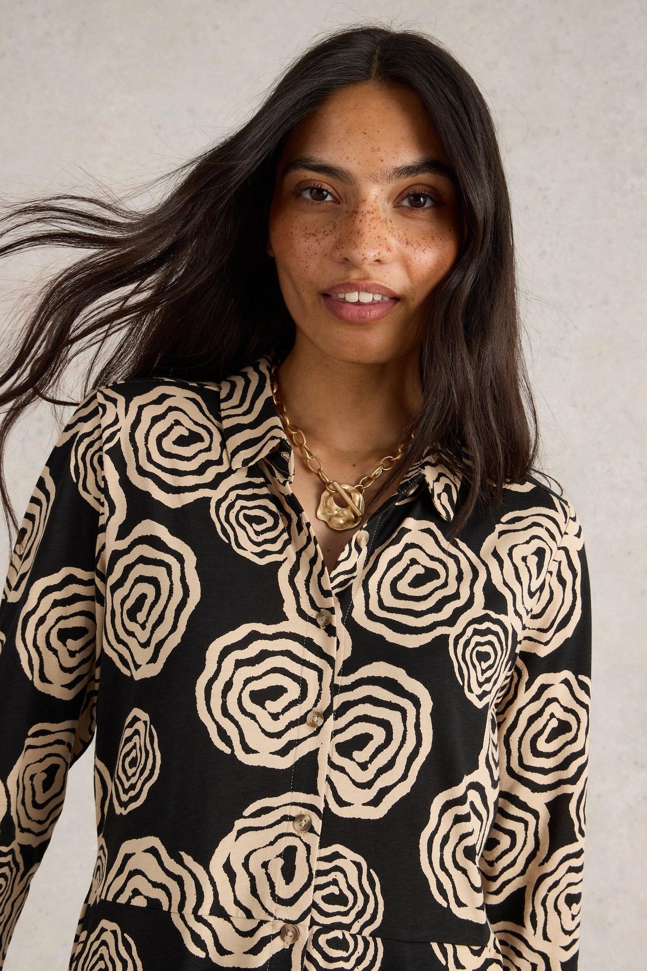RIA JERSEY SHIRT DRESS BLACK PRINT 2