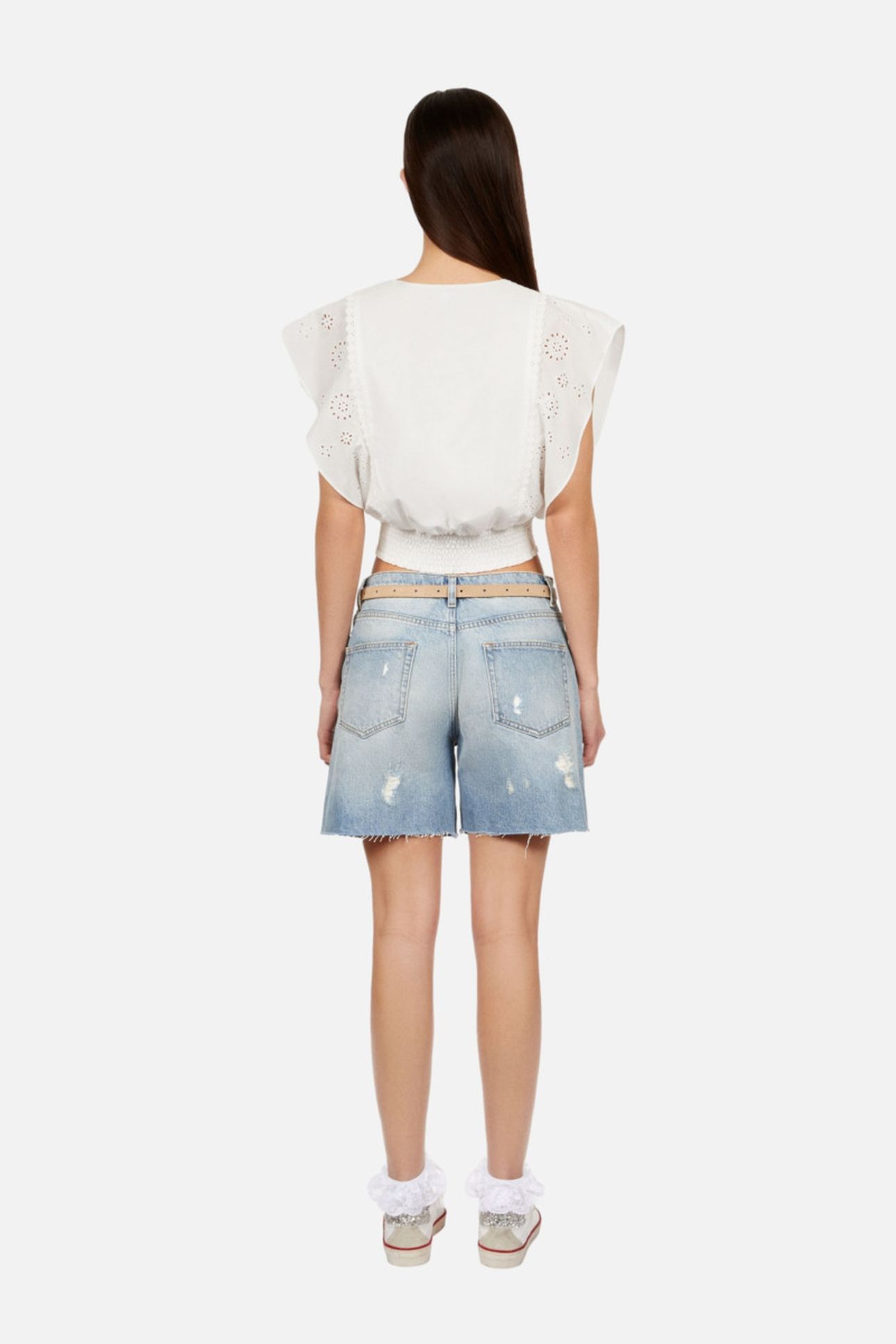 EMBROIDERED SMOCKED WAIST TOP WHITE 4