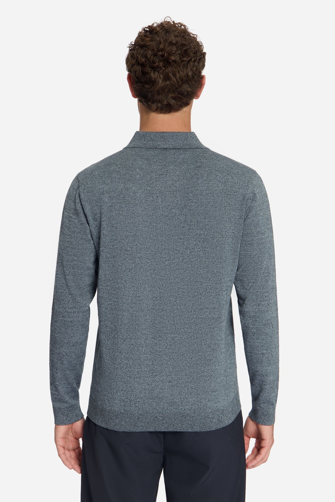 PULLOVER V POLO MELANGE DUSTY BLUE 4