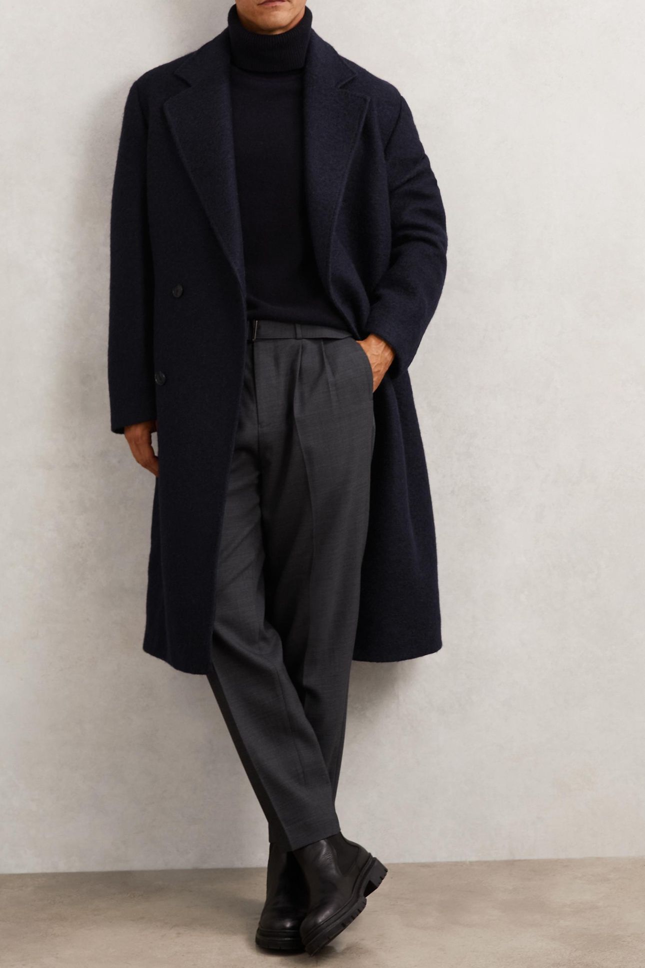 LS BOUCLE DB BELTED OVERCOAT NAVY 2