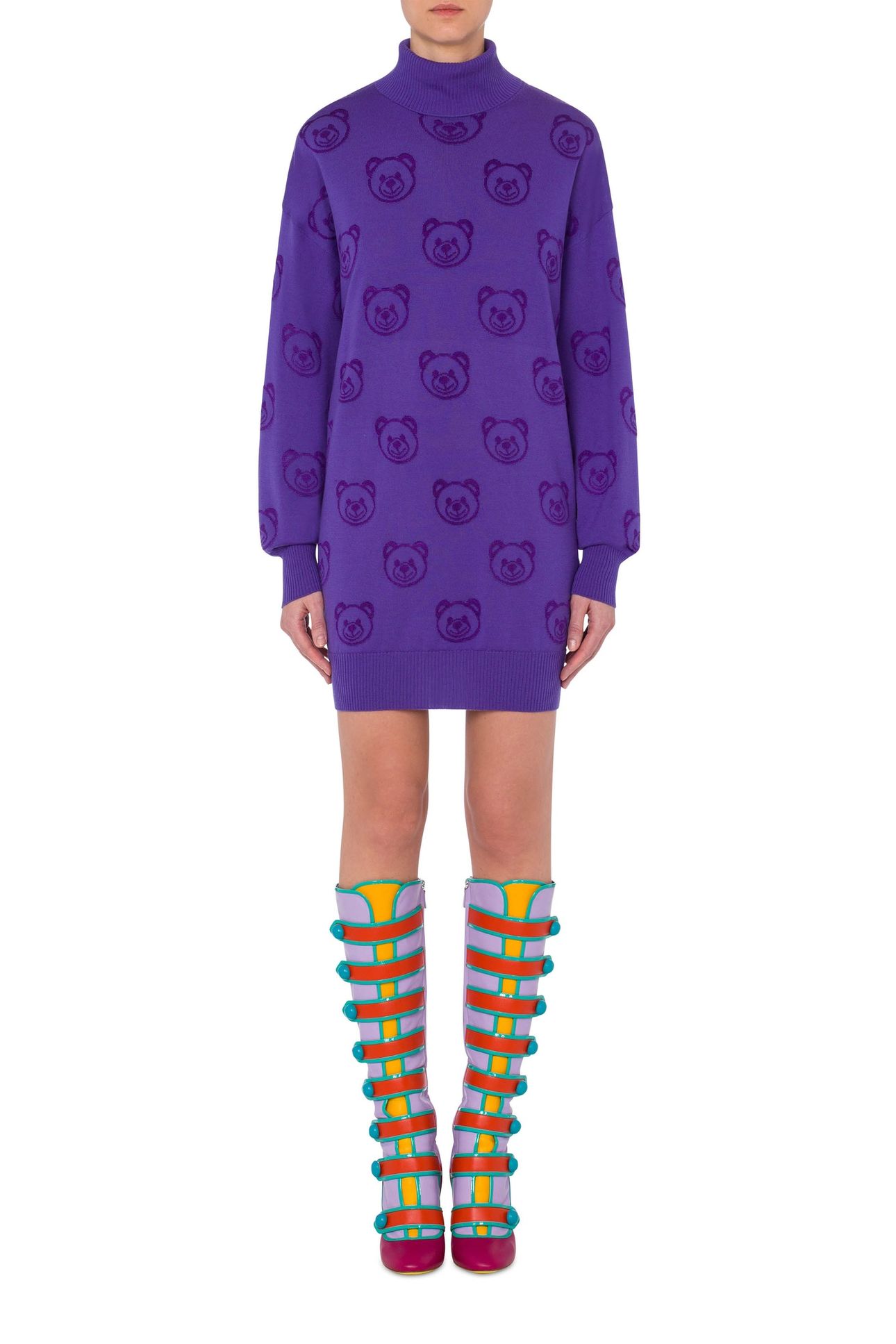ALLOVER TEDDY BEAR WOOL DRESS PURPLE 1