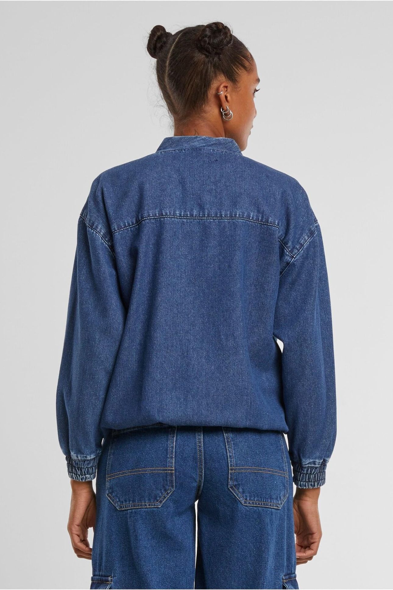 LADIES OVERSIZED SKATER JACKET MID DEEP BLUE WASHED 2