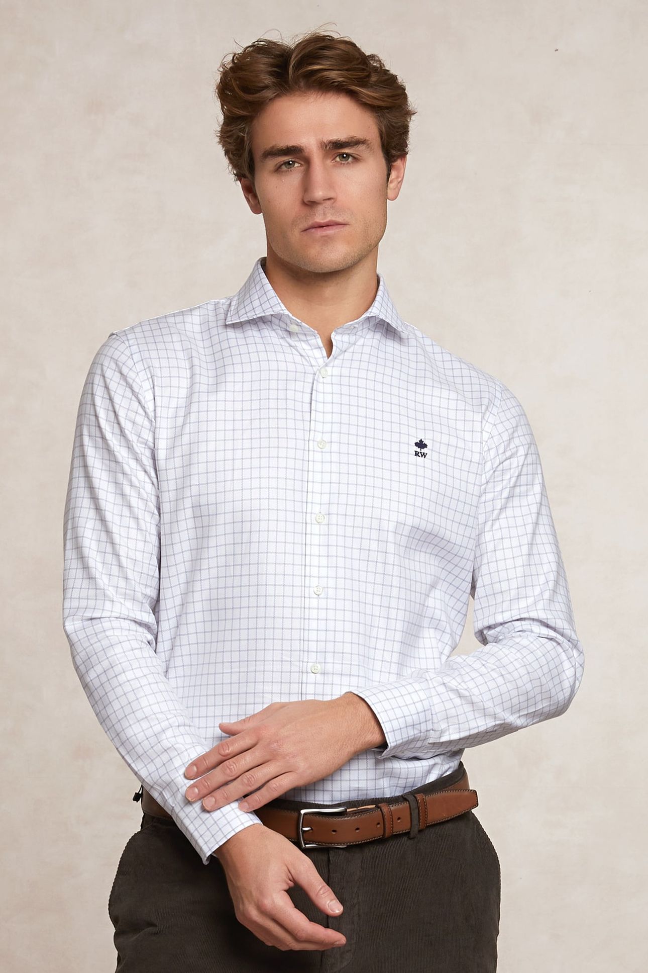 CUSTOM FIT COTTON CHECKED SHIRT WHITE 1