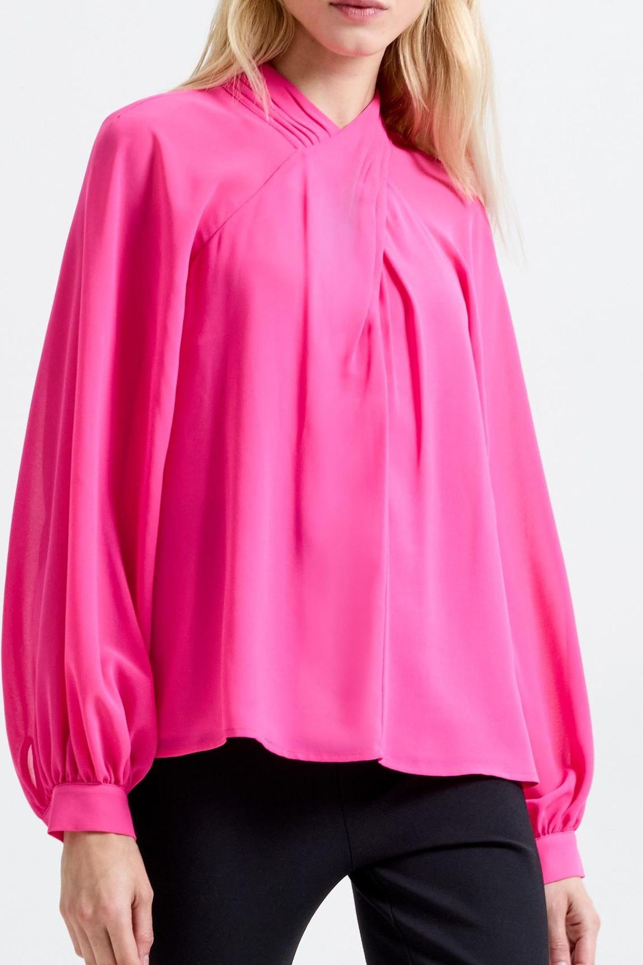 EDEN GGT LS WRAP BLOUSE FLURO PINK 1