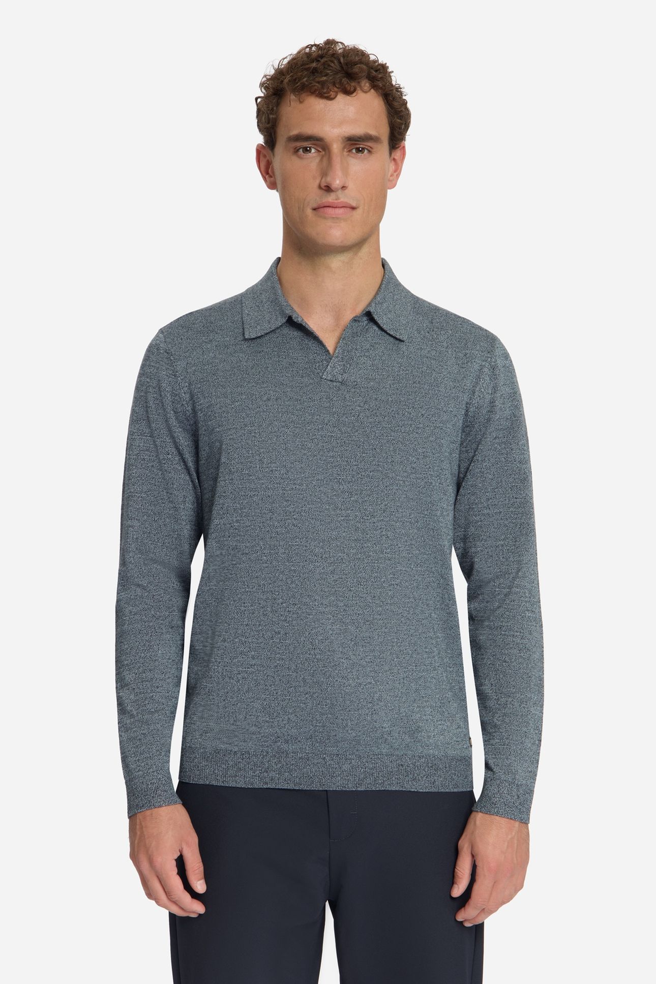 PULLOVER V POLO MELANGE DUSTY BLUE 2