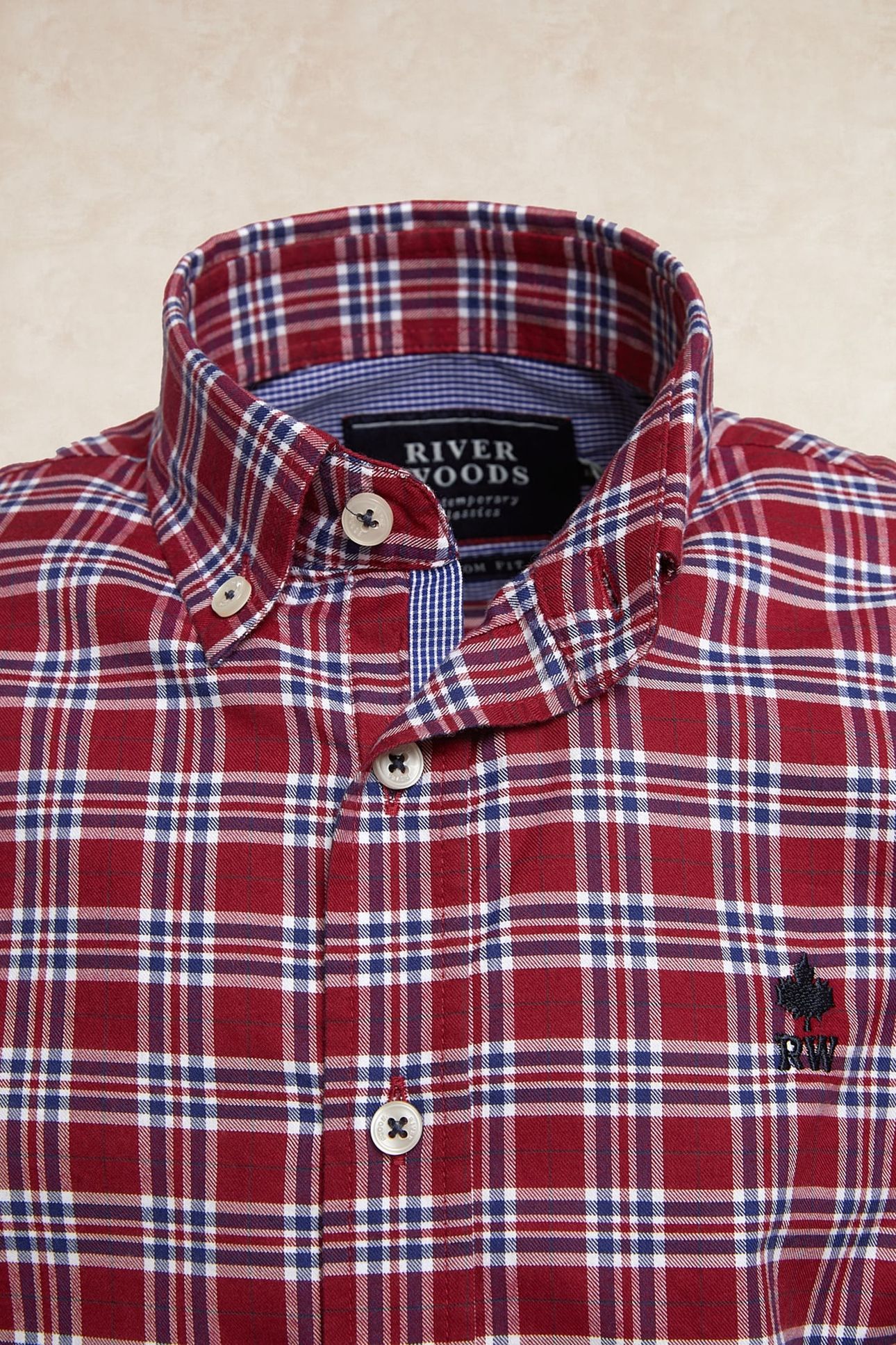 CUSTOM FIT CHECKED SHIRT RED/BLUE 3