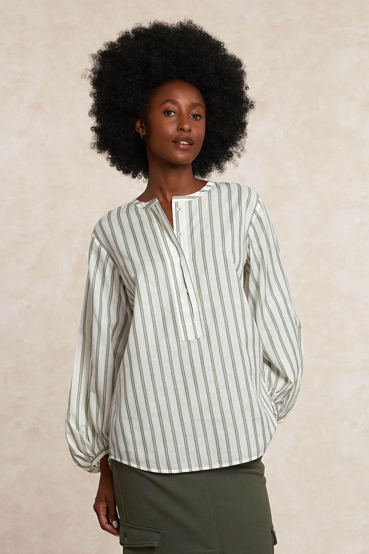 STRIPED OVERSIZED BLOUSE LONG SLEEVES GREEN/OFF WHITE 4