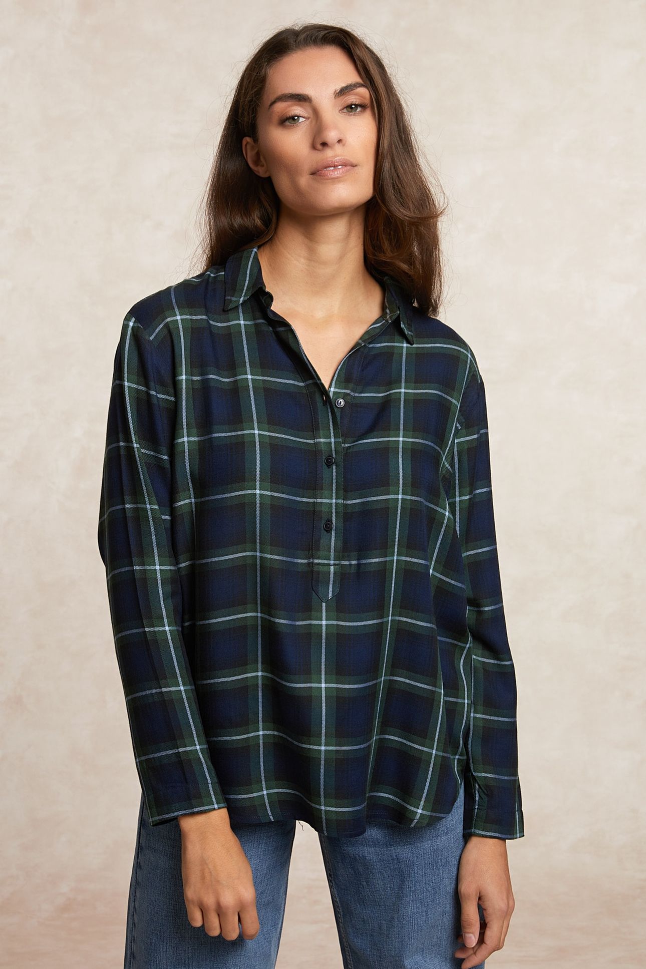 LOOSE CHECKED BLOUSE BLUE/KHAKI 3