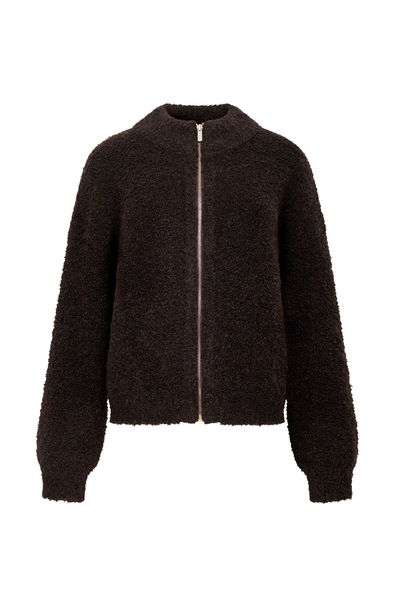 RENEE BOUCLE LS ZIP THROUGH BITTER CHOCOLATE 3