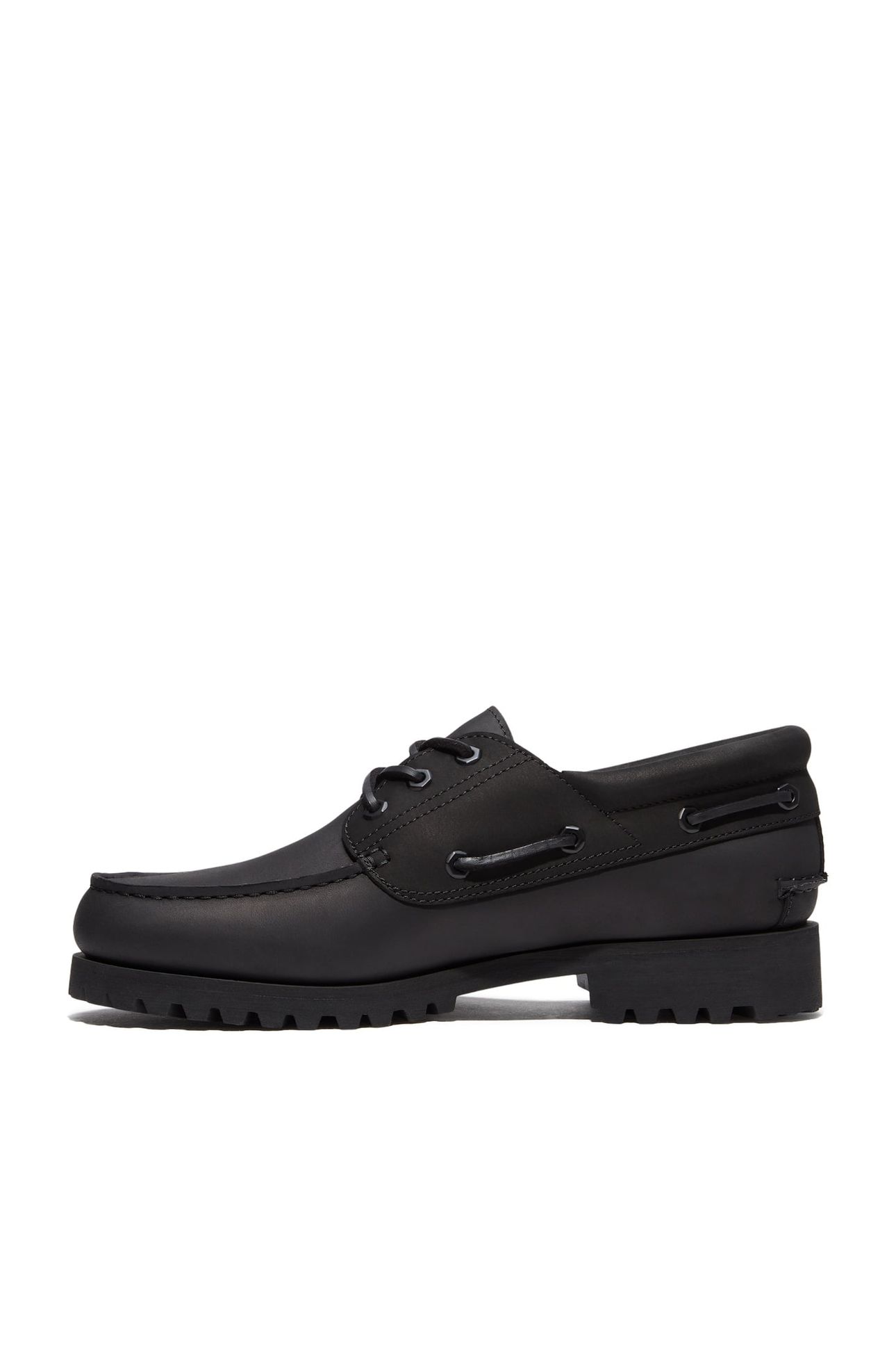AUTH ESSENTIAL BOAT SHOE BLACK FULL GRAIN W BLACK 8
