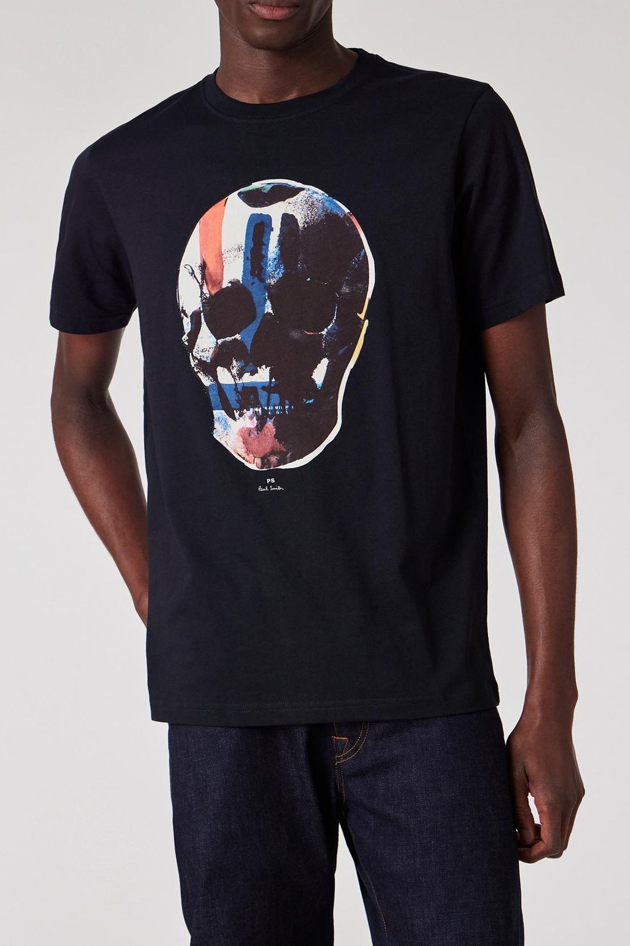 MENS REG FIT SS T SHIRT SKULL RED BLUE VERY DARK NAVY 1