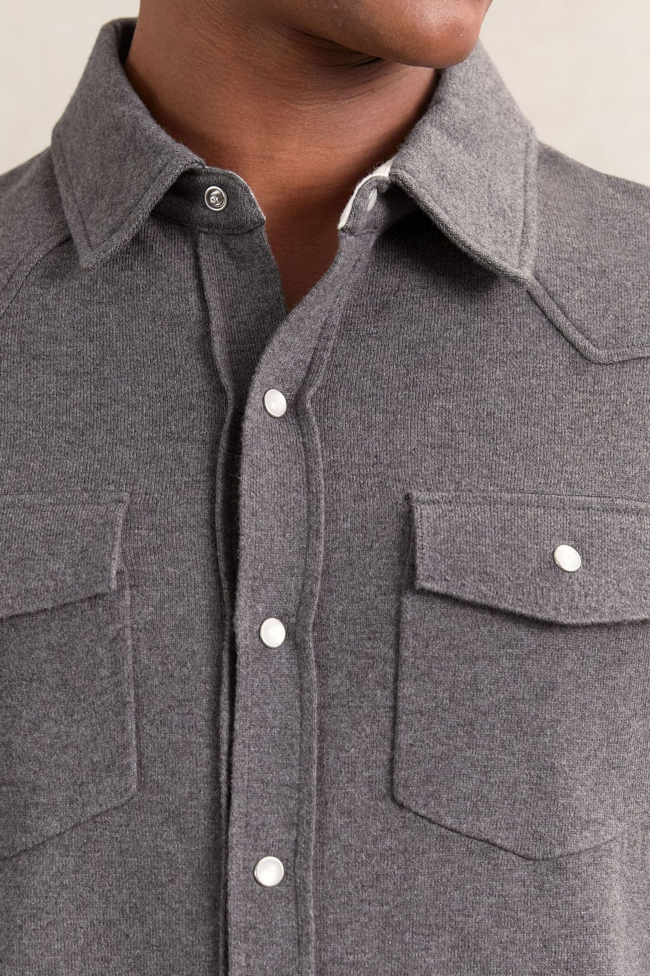 LS BUTTON THROUGH WESTERN DETAIL KNITTED SHIRT CHARCOAL GREY 5