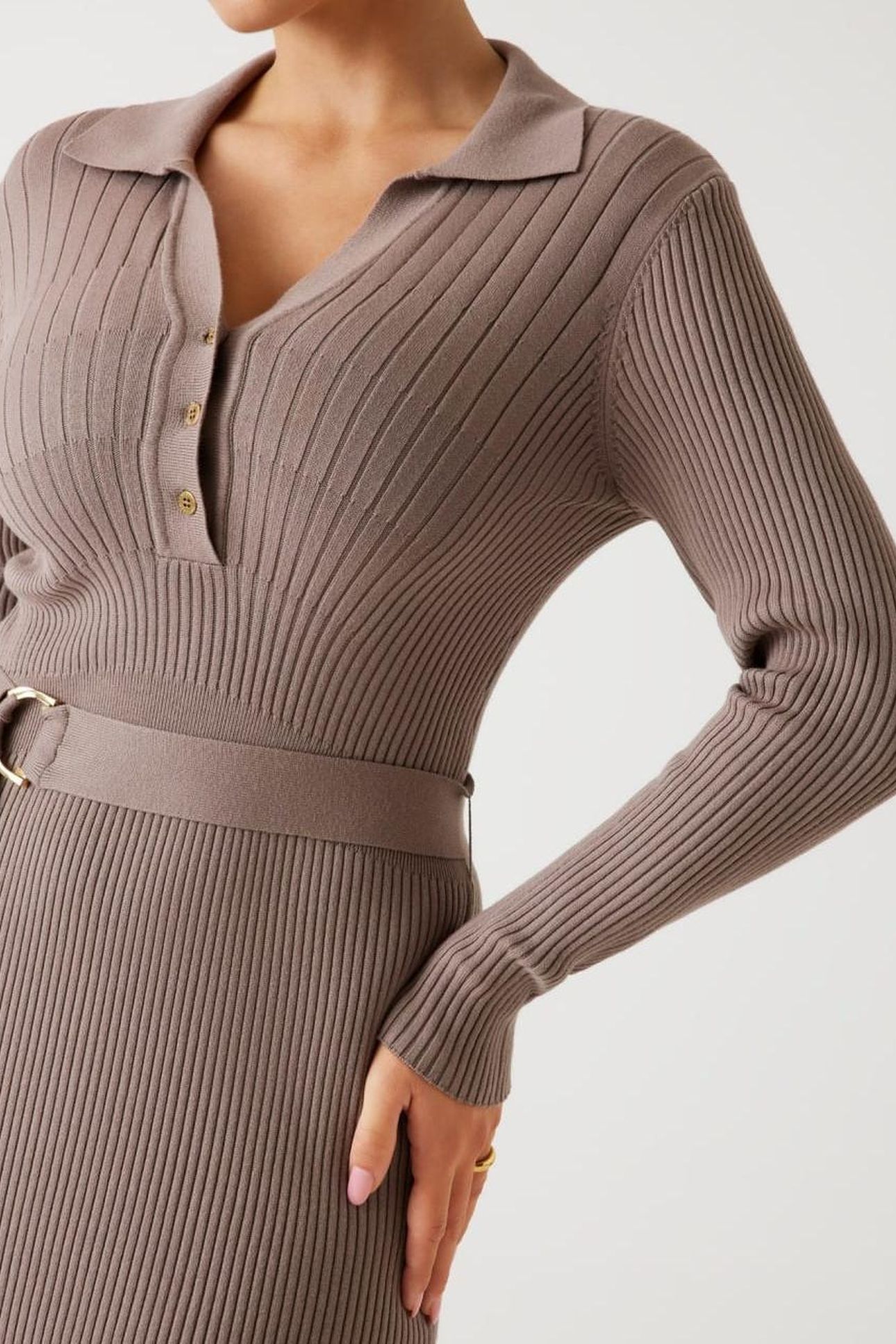 AGATHE POLO LS DRESS SILK TAUPE 10
