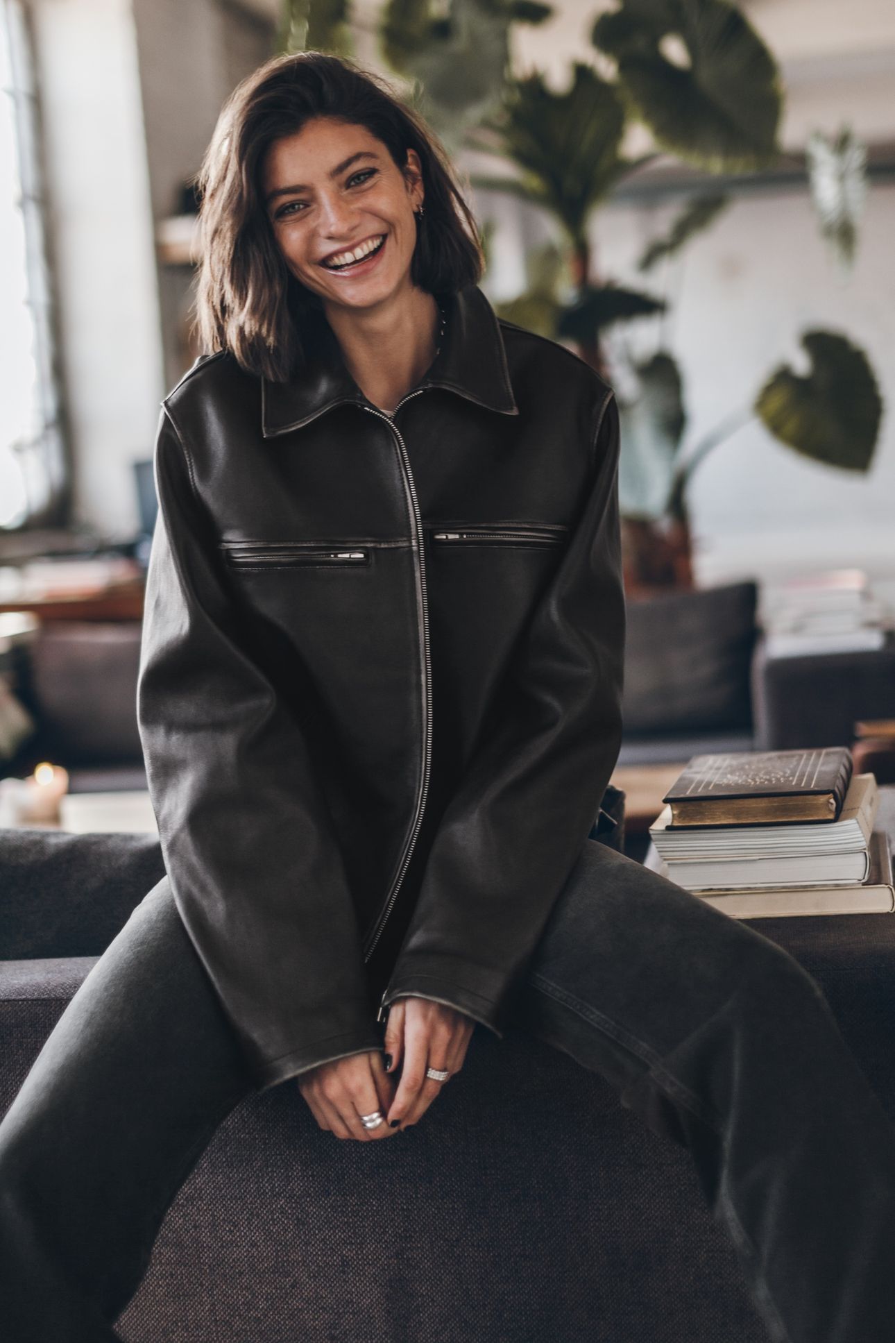 THE BLACK FADED STRAIGHT LEATHER JACKET BLACK 1