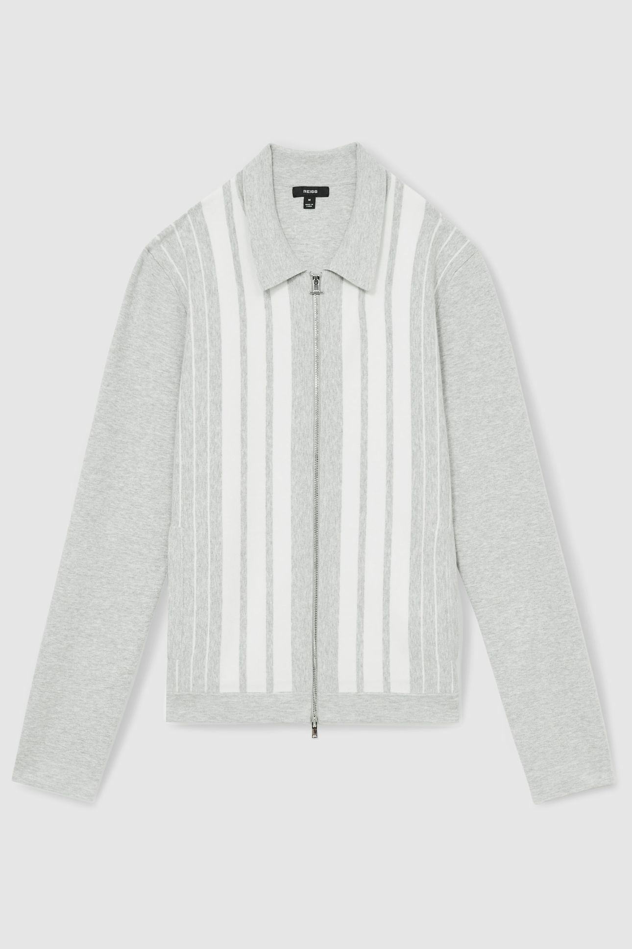 LS ZIP THROUGH STRIPE KNITTED JACKET GREY MELANGE/WHITE 4