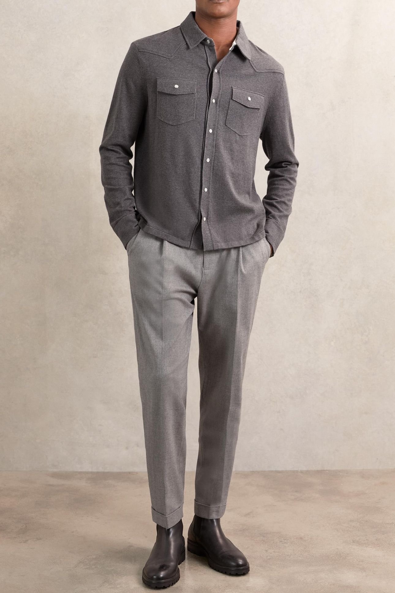 LS BUTTON THROUGH WESTERN DETAIL KNITTED SHIRT CHARCOAL GREY 3