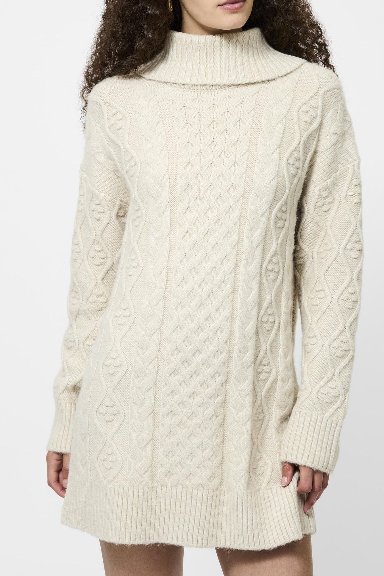 MAKIRA KNIT TURTLENECK MINI DR OATMEAL MEL 1