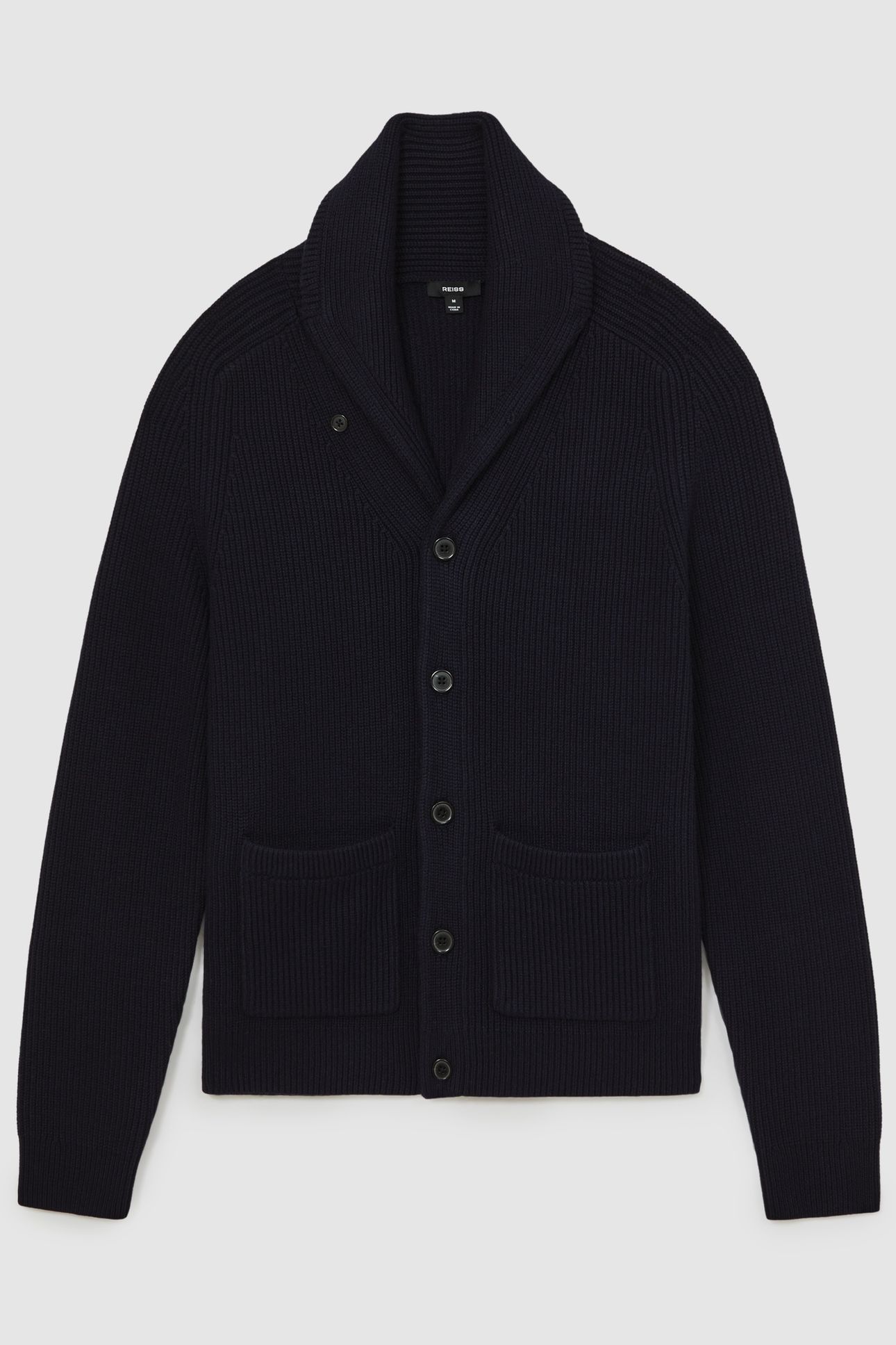 LS SHAWL COLLAR RIBBED CARDIGAN NAVY 5