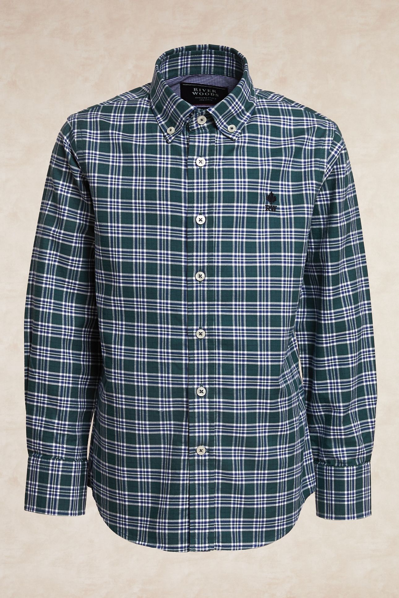 CUSTOM FIT CHECKED SHIRT GREEN/BLUE 1