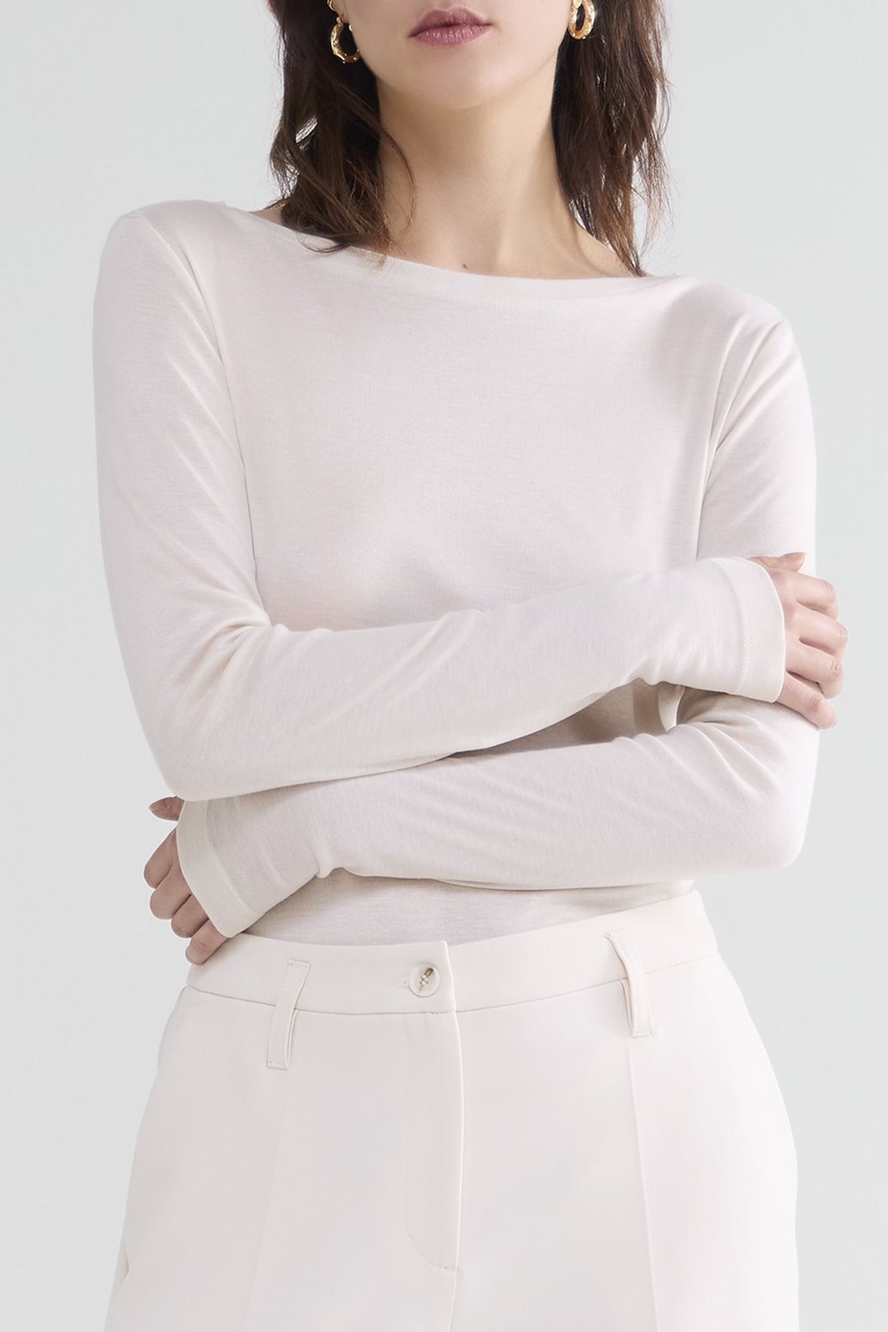 BOAT NECK TOP SHEER JERSEY SOLID IVORY 1
