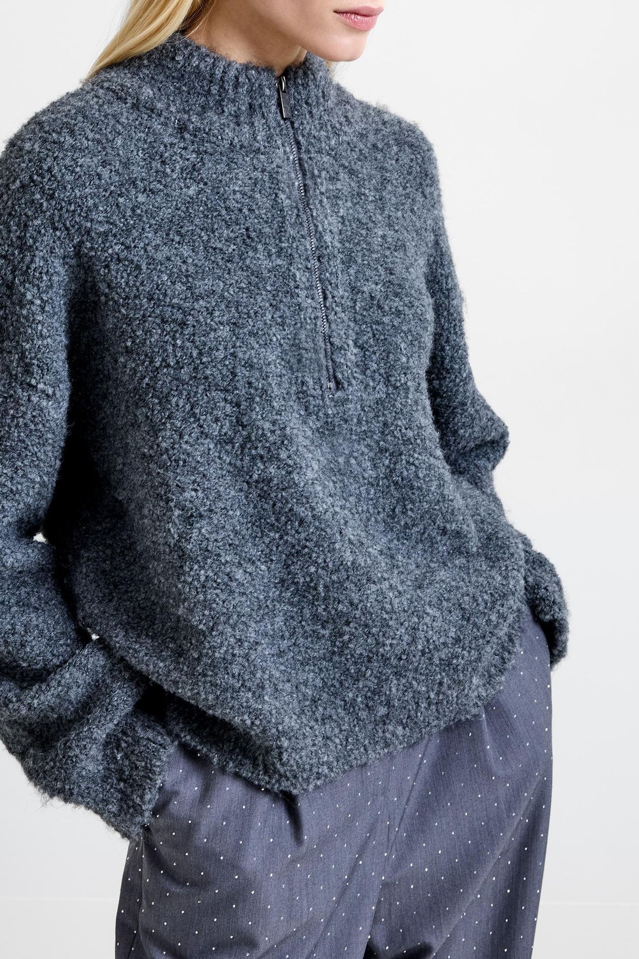 RENEE BOUCLE HALF ZIP JUMPER CHARCOAL GREY 4