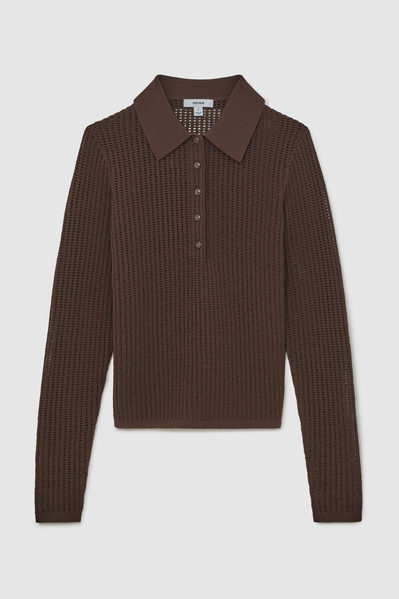 LONG SLEEVE STITCH POLO CHOCOLATE BROWN 4