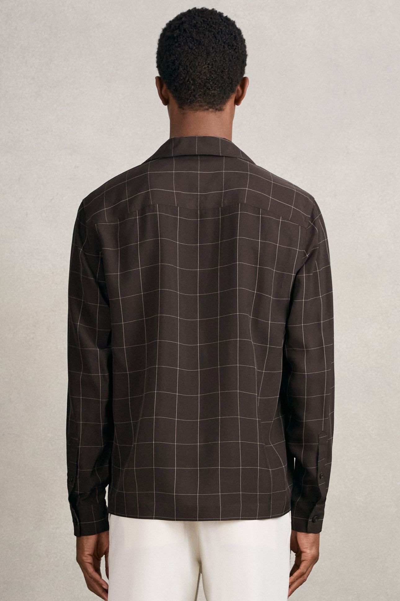 LS WINDOWPANE CUBAN SHIRT DARK BROWN 2