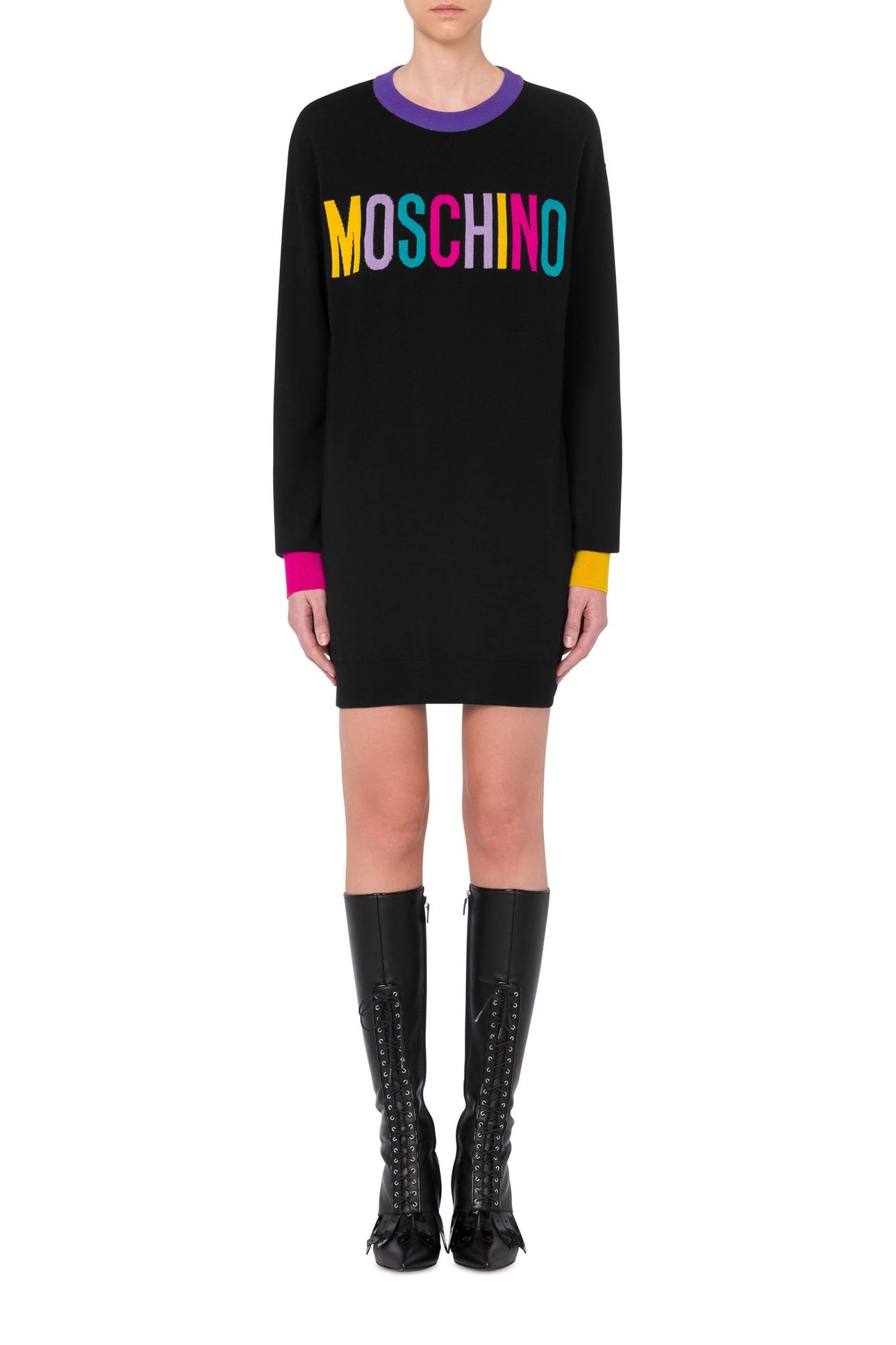 COLOR BLOCK KNIT DRESS BLACK 1