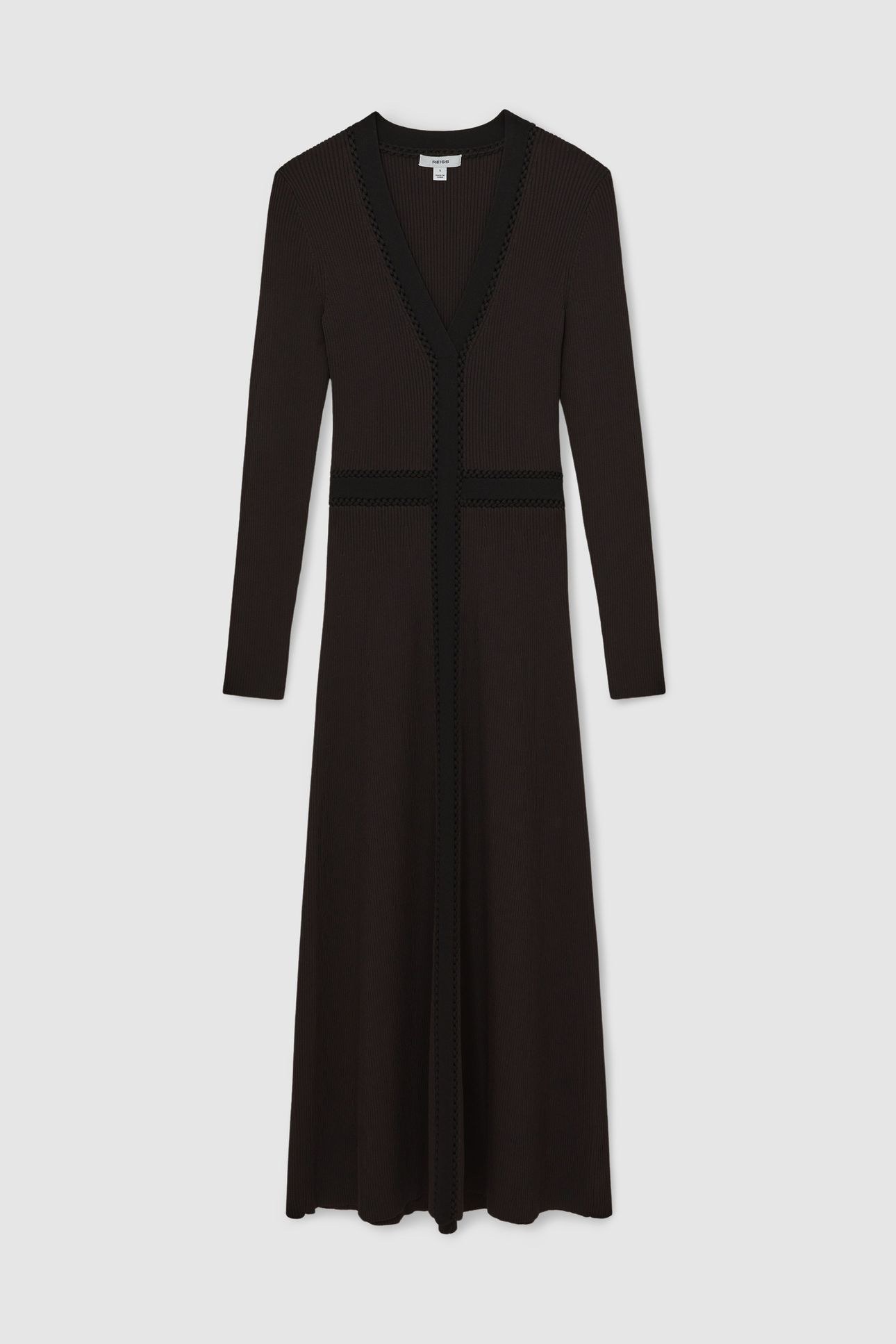 CRAFT DETAIL KNITTED MIDI DRESS CHOCOLATE BROWN/BLACK 3
