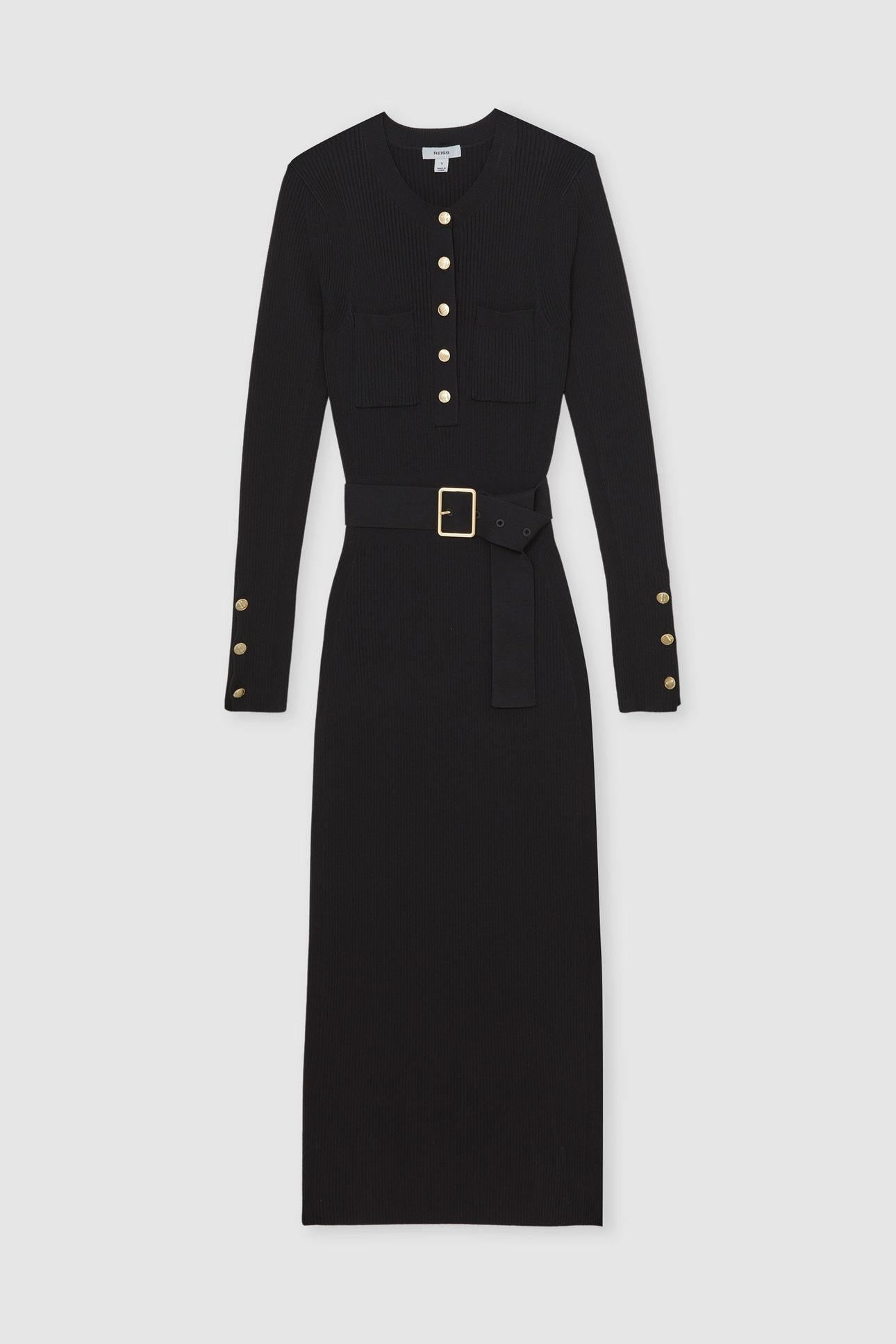BUTTON KNITTED MIDI DRESS BLACK 4