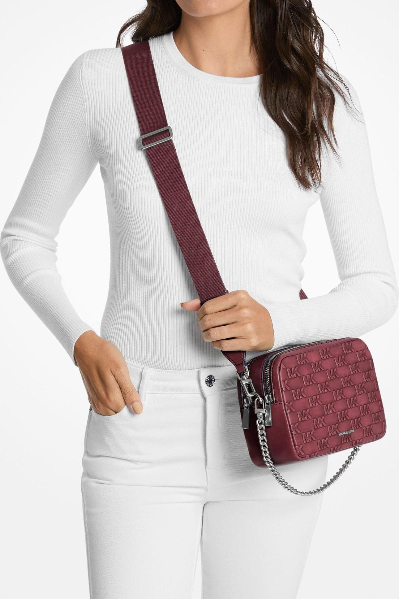 MEDIUM DOUBLE ZIP CHAIN CAMERA CROSSBODY OXBLOOD 2