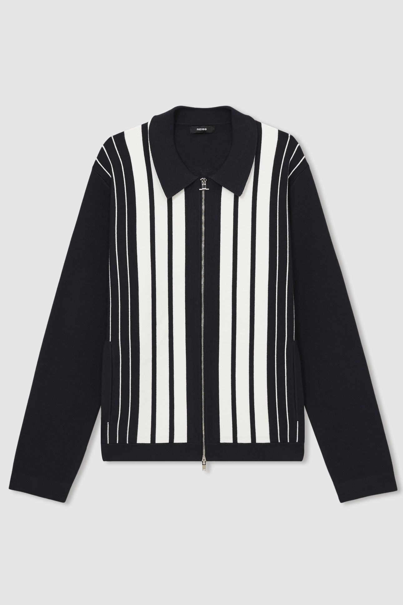 LS ZIP THROUGH STRIPE KNITTED JACKET NAVY/WHITE 4