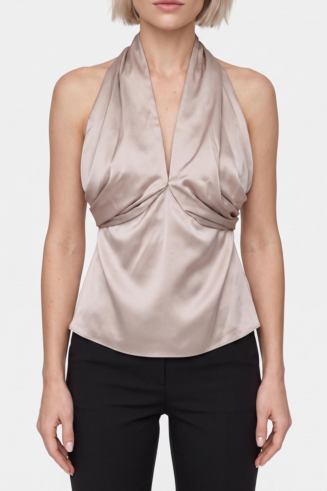 ARETHA HALTER KNOT T VELVET TAUPE 1
