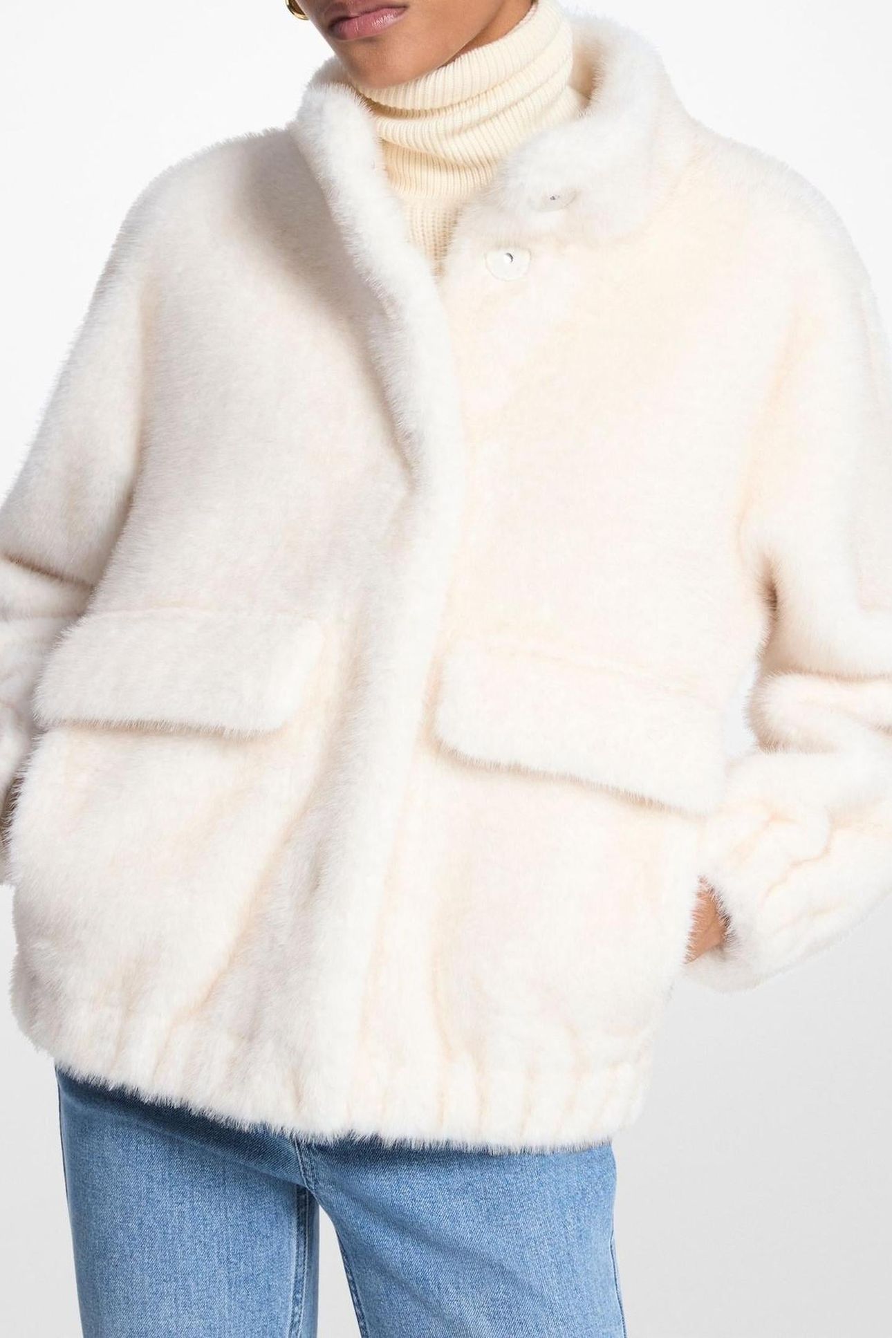 SHORT FAUX FUR JACKET BONE 1