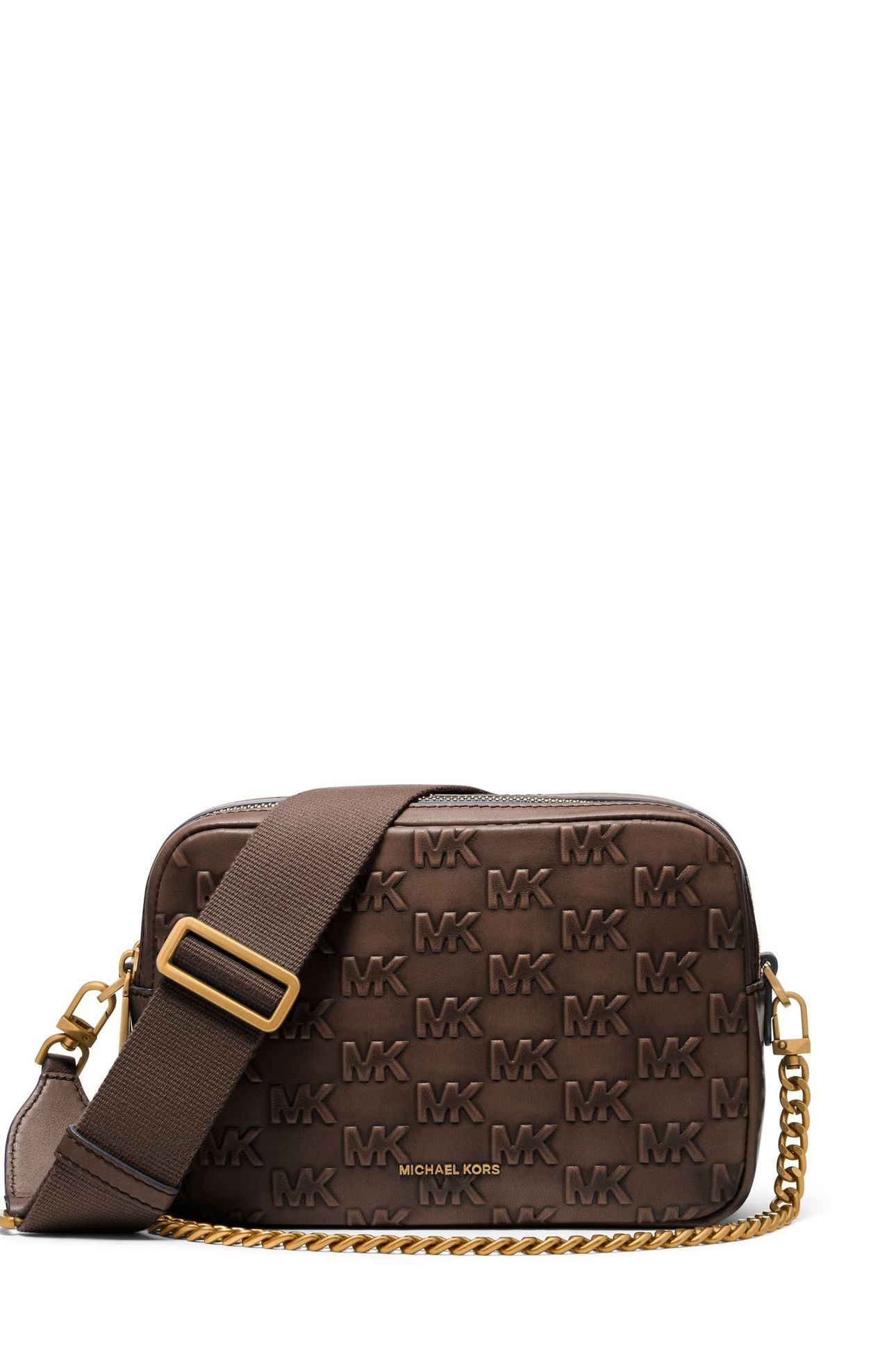 MEDIUM DOUBLE ZIP CHAIN CAMERA CROSSBODY CHOCOLATE 1