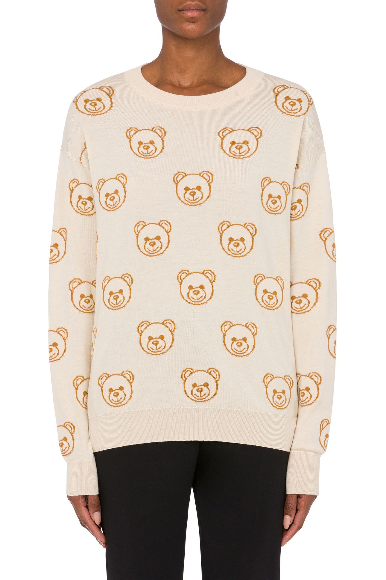 ALLOVER TEDDY BEAR WOOL PULLOVER WHITE 1