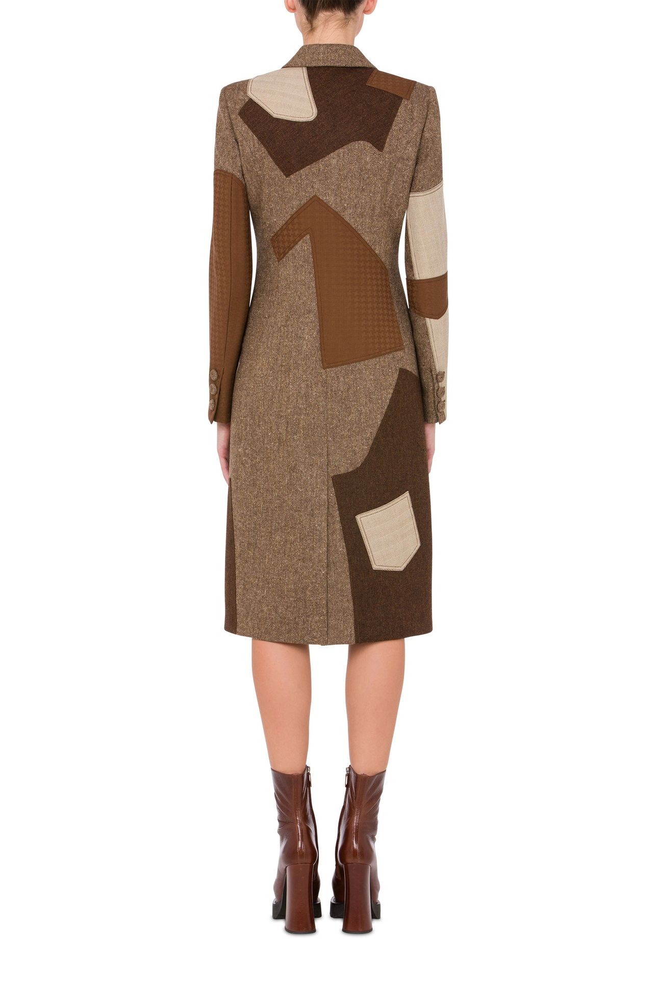 PATCHWORK WOOL BLEND COAT BROWN 2