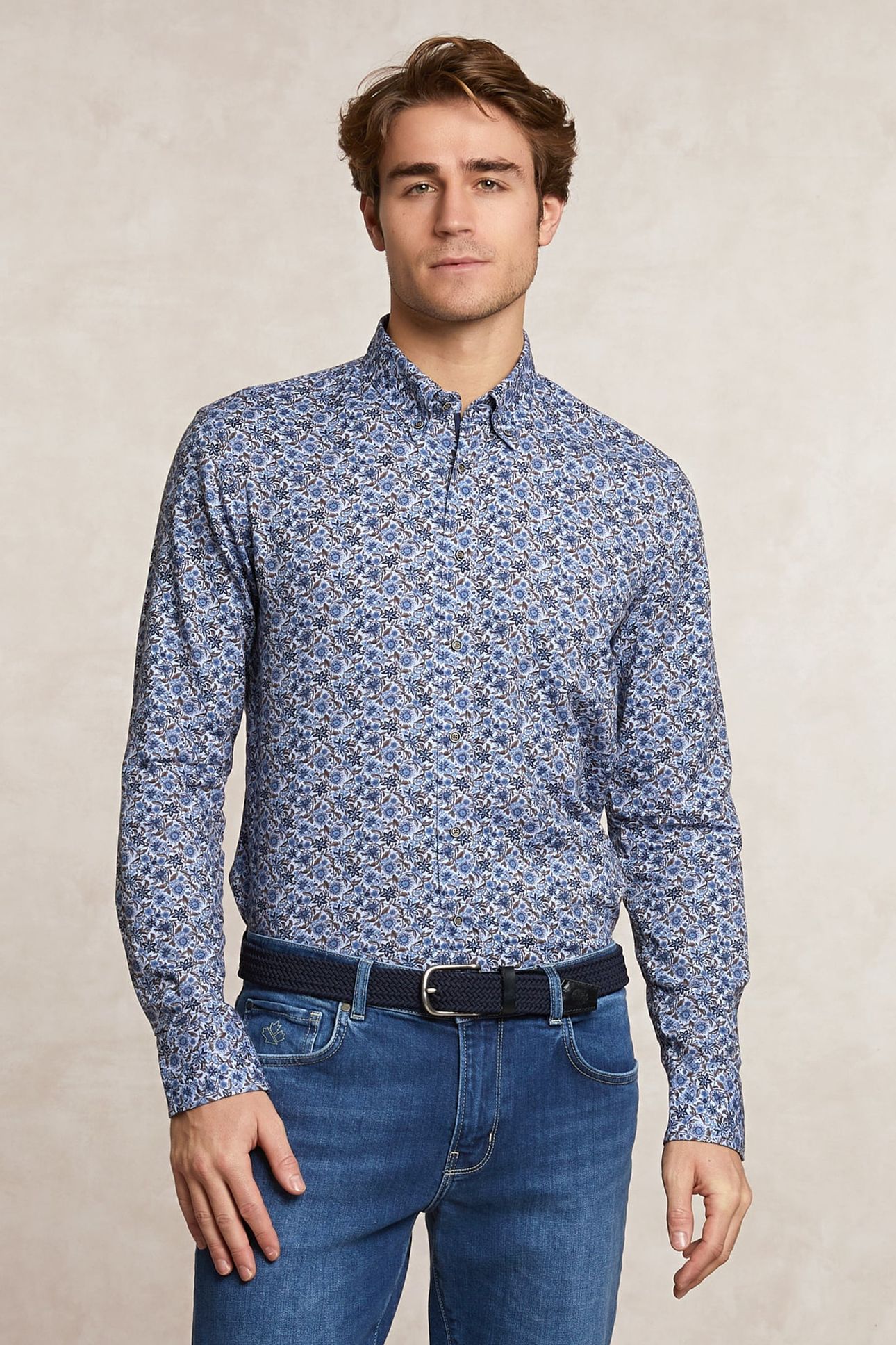 CUSTOM FIT FANTASY SHIRT BROWN/BLUE 1