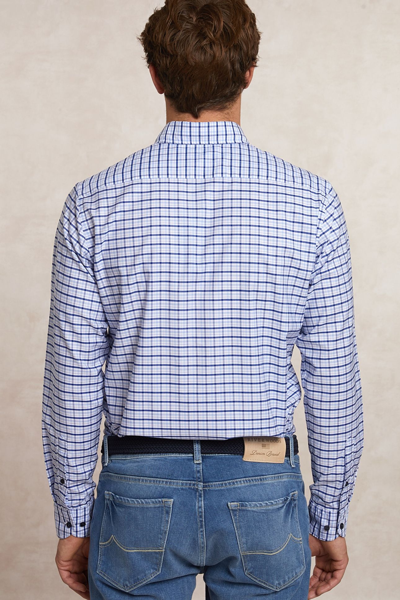 CUSTOM FIT CHECKED COMFORT STRETCH SHIRT BLUE/WHITE 2