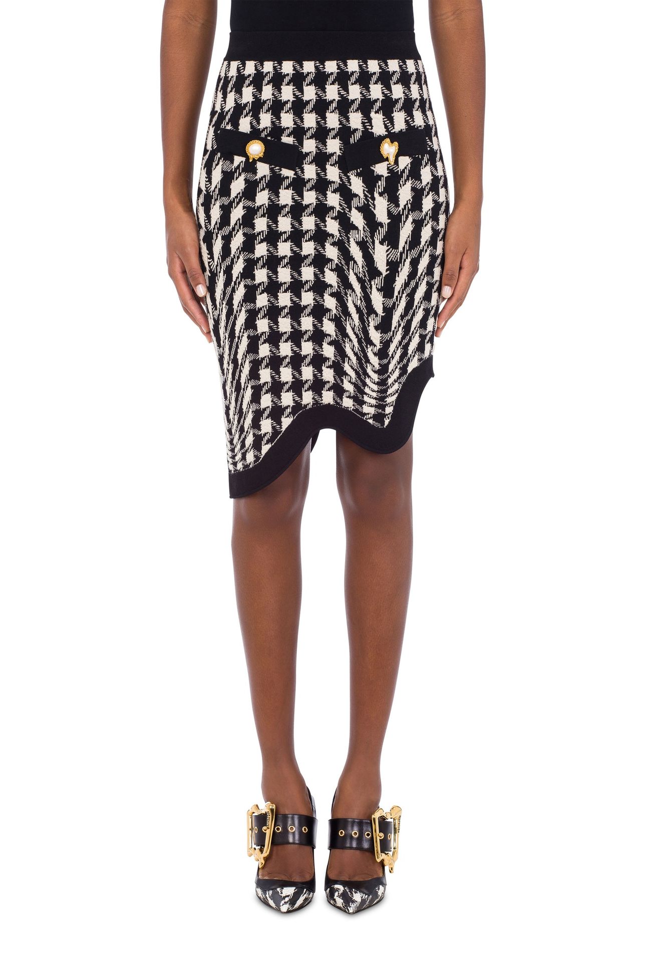 HOUNDSTOOTH PRINT WOOL SKIRT WHITE 1