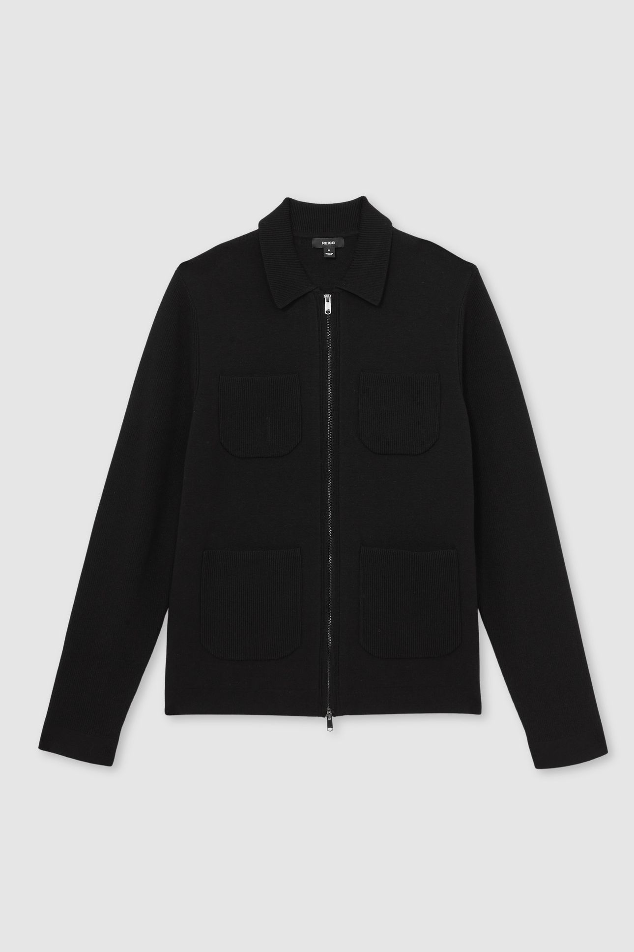 LS ZIP THROUGH RIBBED FOUR POCKET SHIRT BLACK 4