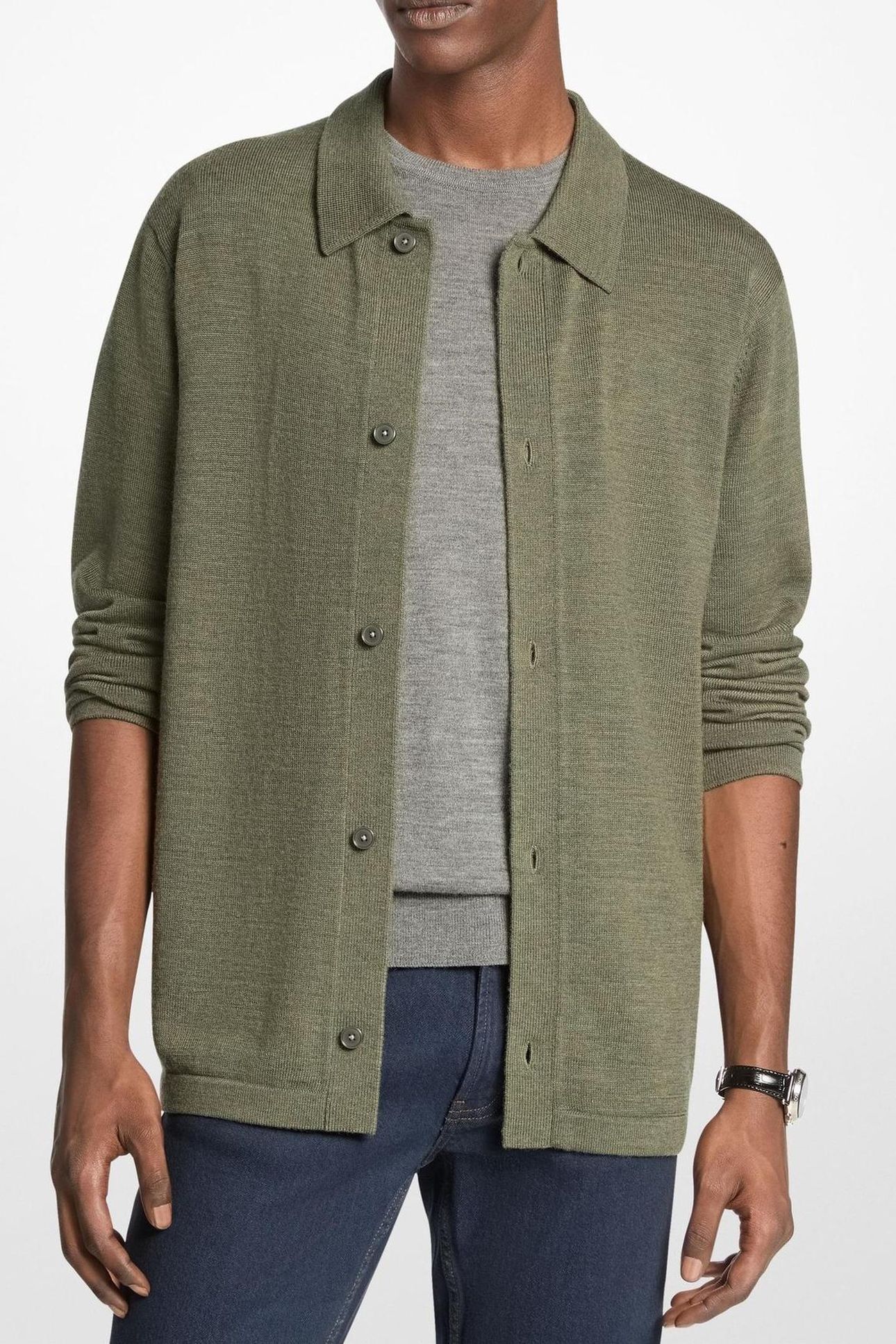 MERINO BUTTON FRONT SHIRT IVY MELANGE 1