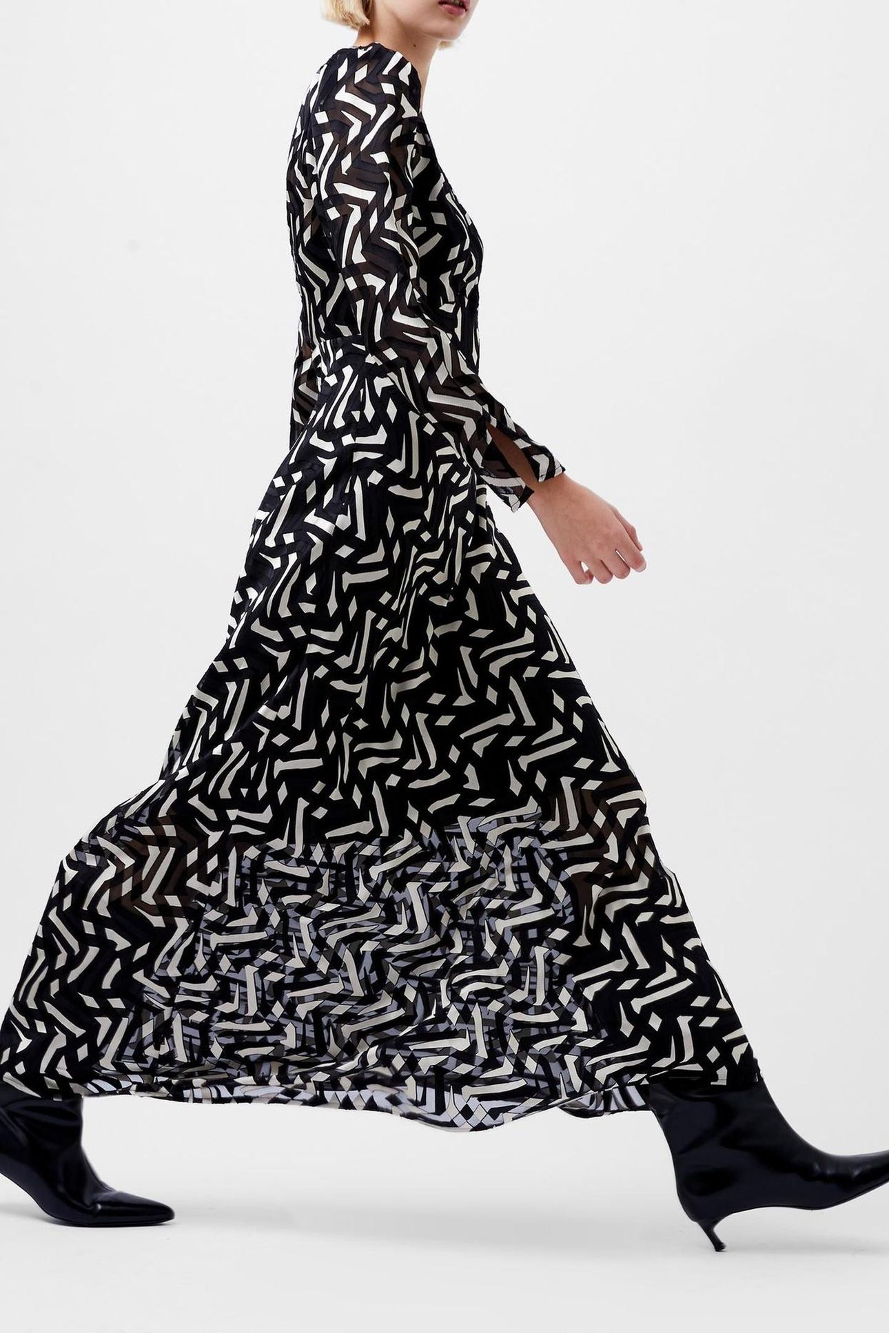 DIANDRA SATIN BURNOUT DRESS BLACK/CLASSIC CREAM SIZE [16] BL 3