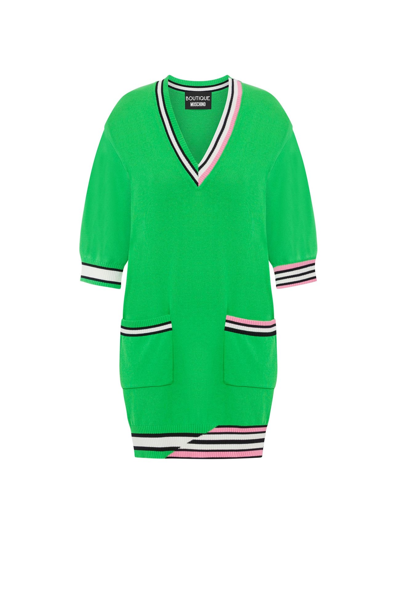 STRIPED DETAILS COTTON KNIT DRESS GREEN 3