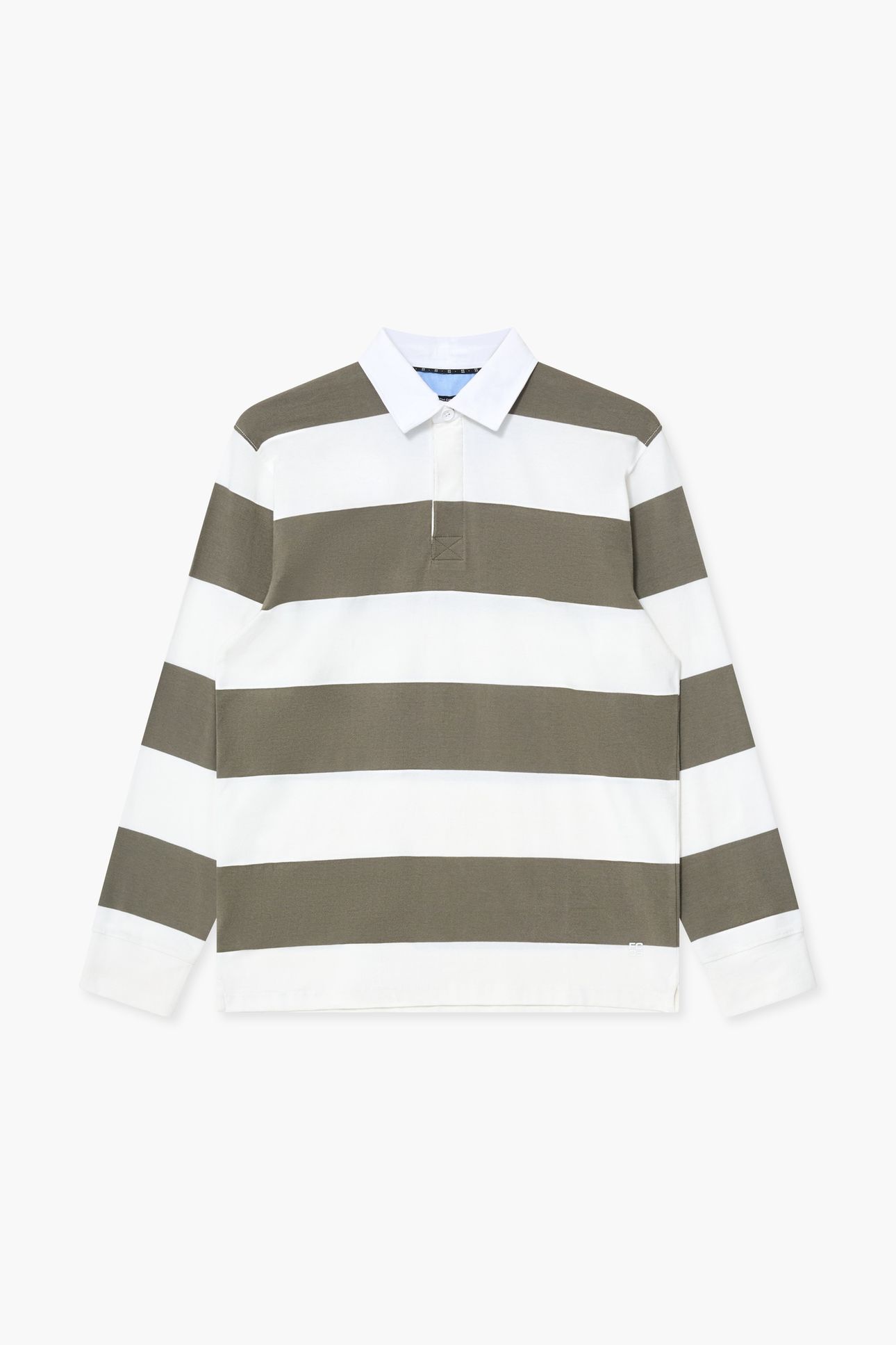 STRIPE RUGBY POLO LS ECRU/MOSS GREEN 3