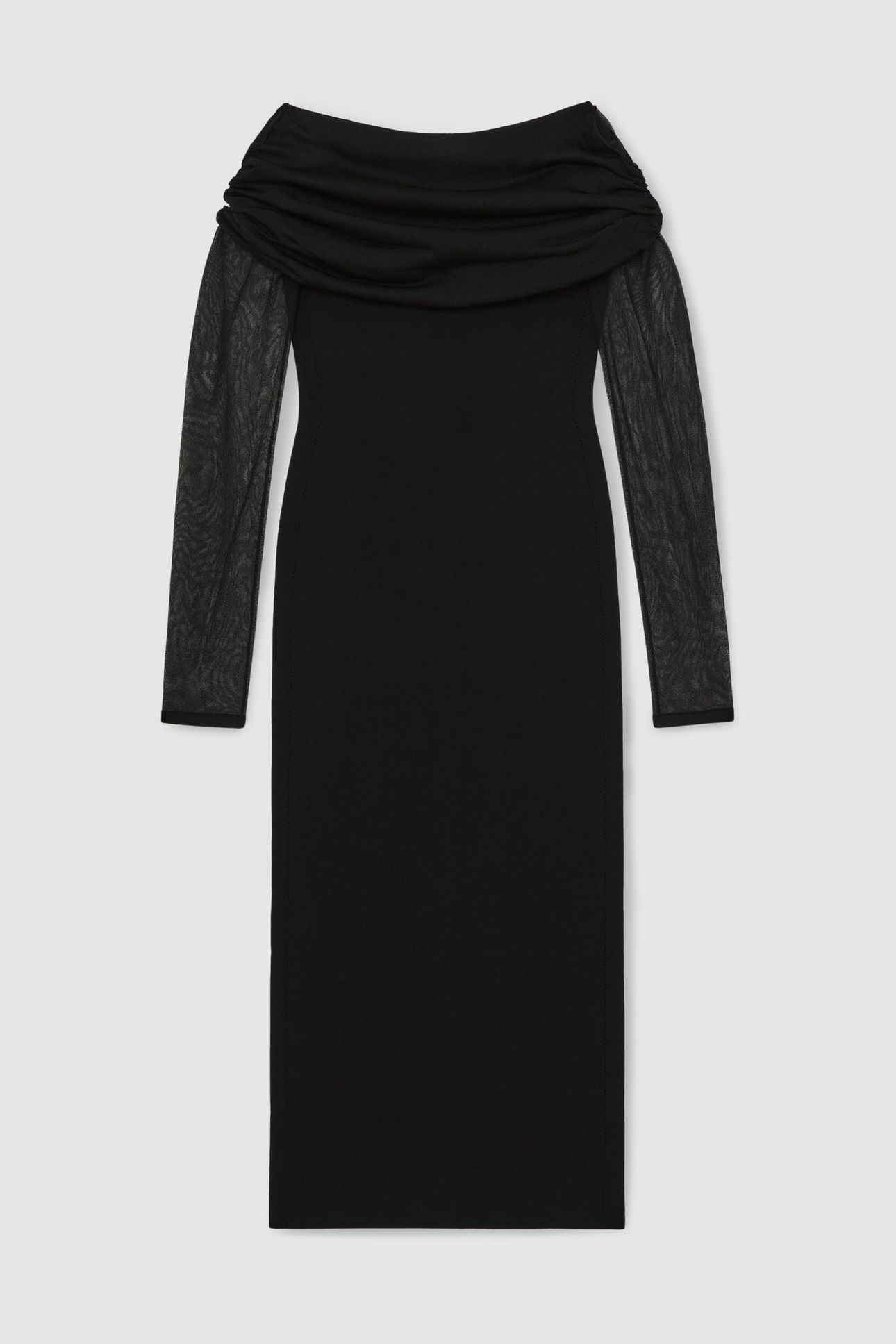 SHEER SLEEVED KNITTED MIDI DRESS BLACK 3