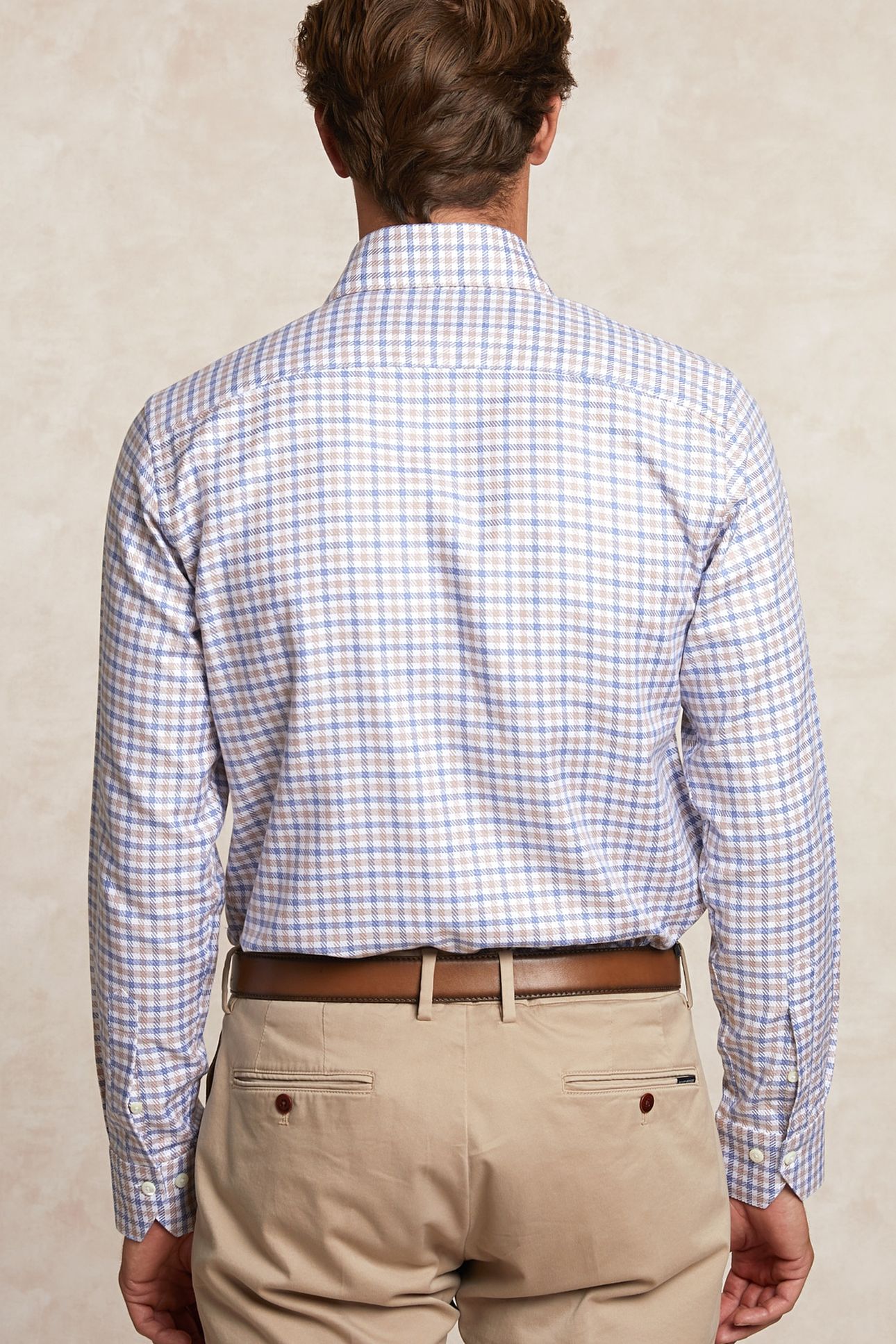 CUSTOM FIT COTTON CHECKED SHIRT BROWN/BLUE 2